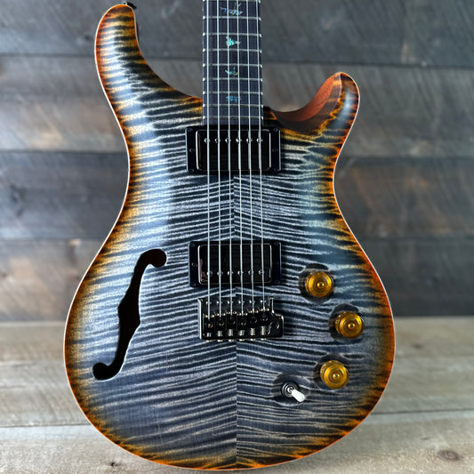 PRS Wood Library DGT Semi-Hollow David Grissom Signature Rosewood Neck! Flamed Maple 10-Top Smoked Black Hardware - Burnt Maple Leaf 418145
