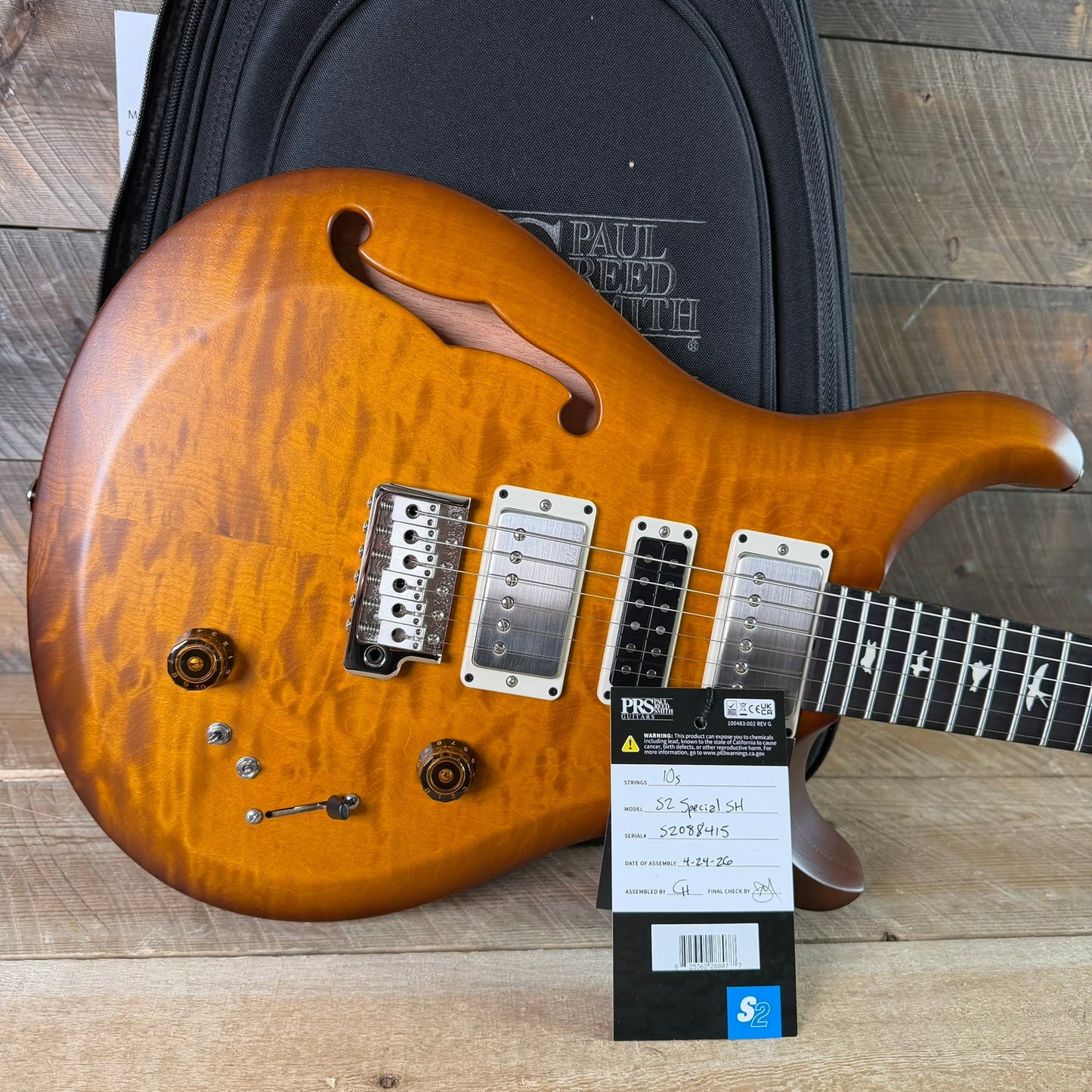 PRS S2 Wood Library Special Semi-Hollow Quilted Top Ebony Fretboard Violin Amber Sunburst  S2088415