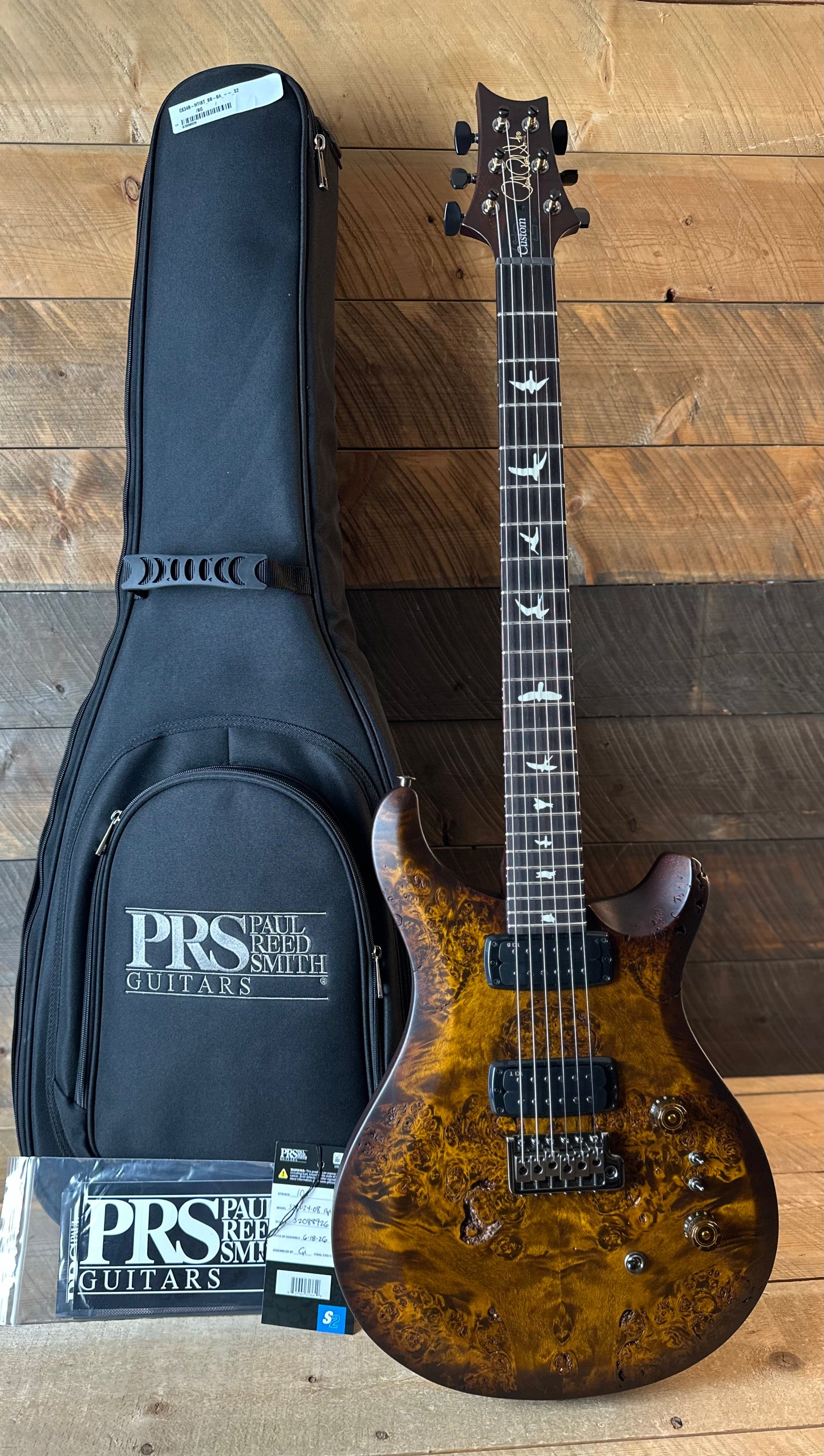 PRS Limited Edition Wood Library Select S2 Custom 24-08 Poplar Burl Top - Black Gold Burst  S2088926