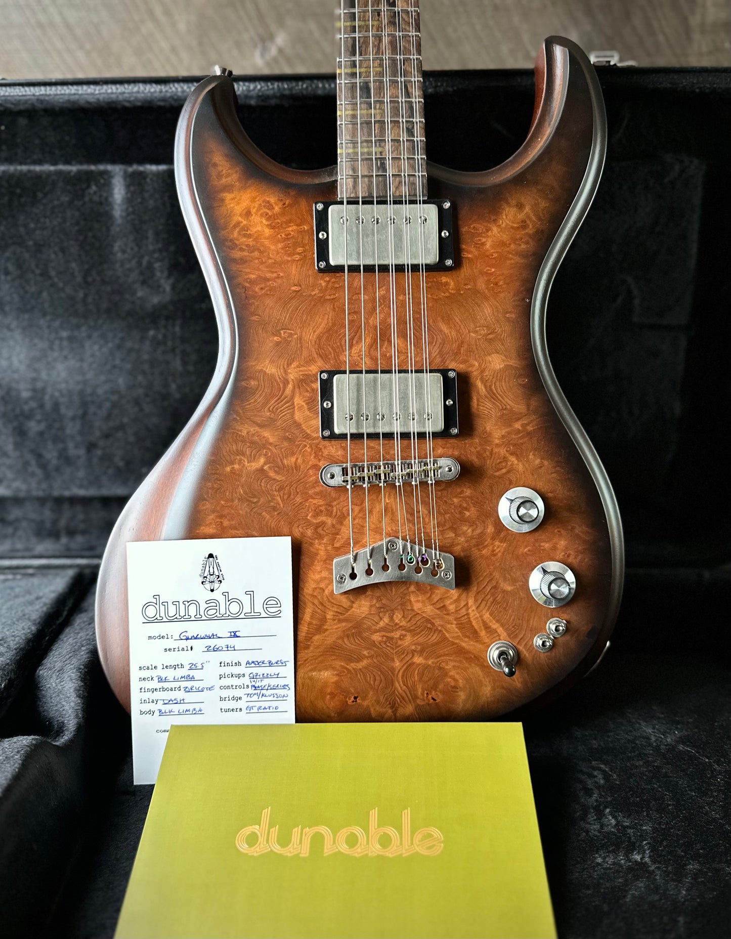 Dunable USA Custom Shop Gnarwhal 9 String Redwood Burl Top - Amber Burst 26074