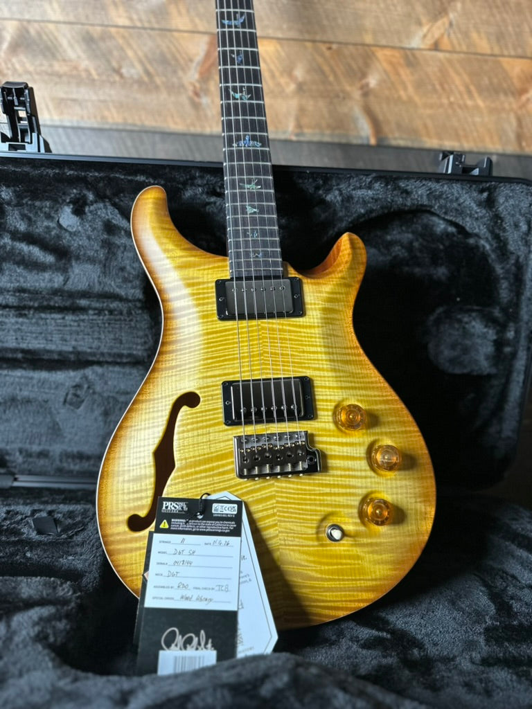 PRS Wood Library DGT Semi-Hollow David Grissom Signature , Rosewood Neck!, Flamed Maple 10-Top, Smoked Black Hardware - Satin Livingston Lemondrop 418144