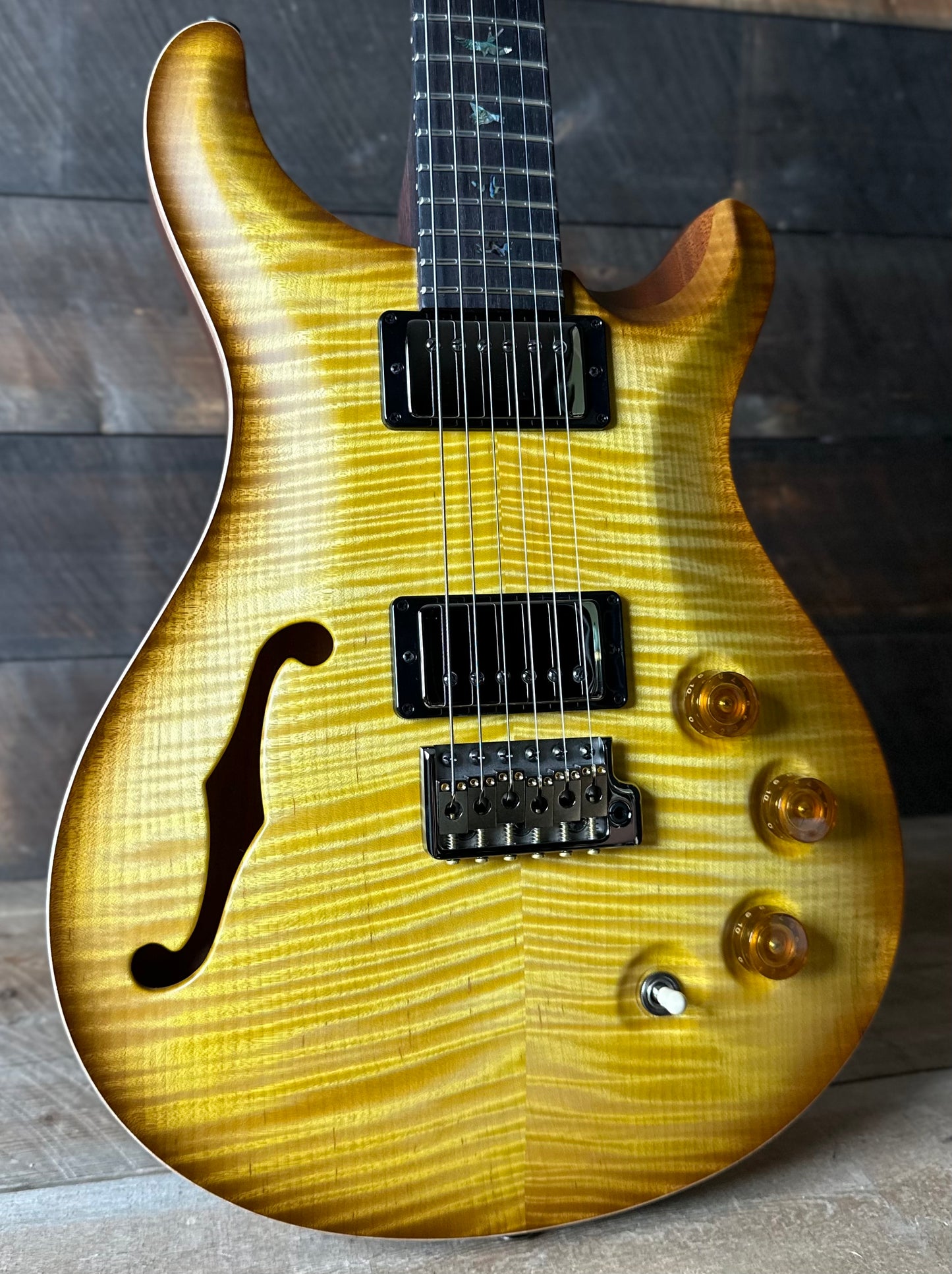 PRS Wood Library DGT Semi-Hollow David Grissom Signature , Rosewood Neck!, Flamed Maple 10-Top, Smoked Black Hardware - Satin Livingston Lemondrop 418144