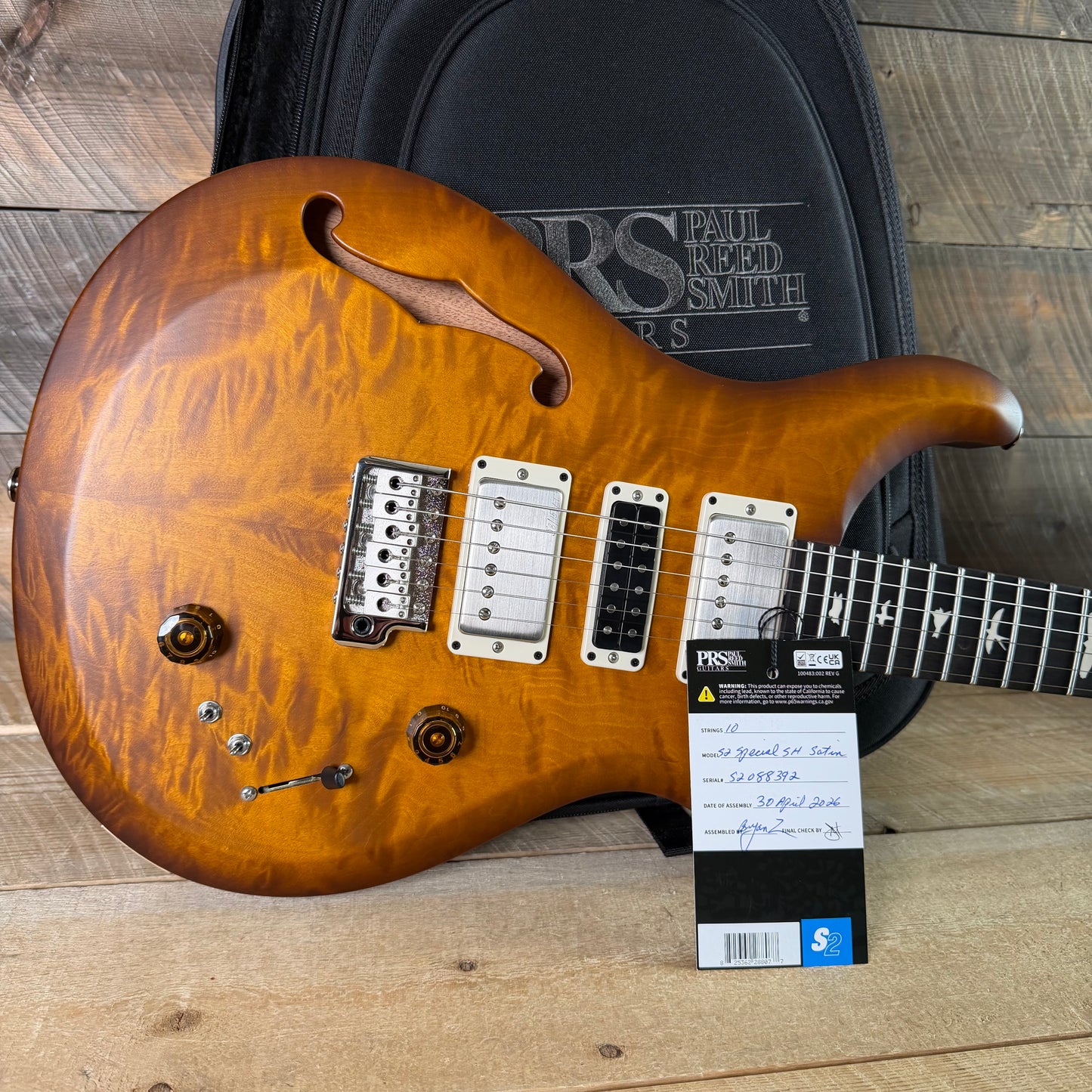 PRS S2 Wood Library Special Semi-Hollow Quilted Top Ebony Fretboard Violin Amber Sunburst  S2088392