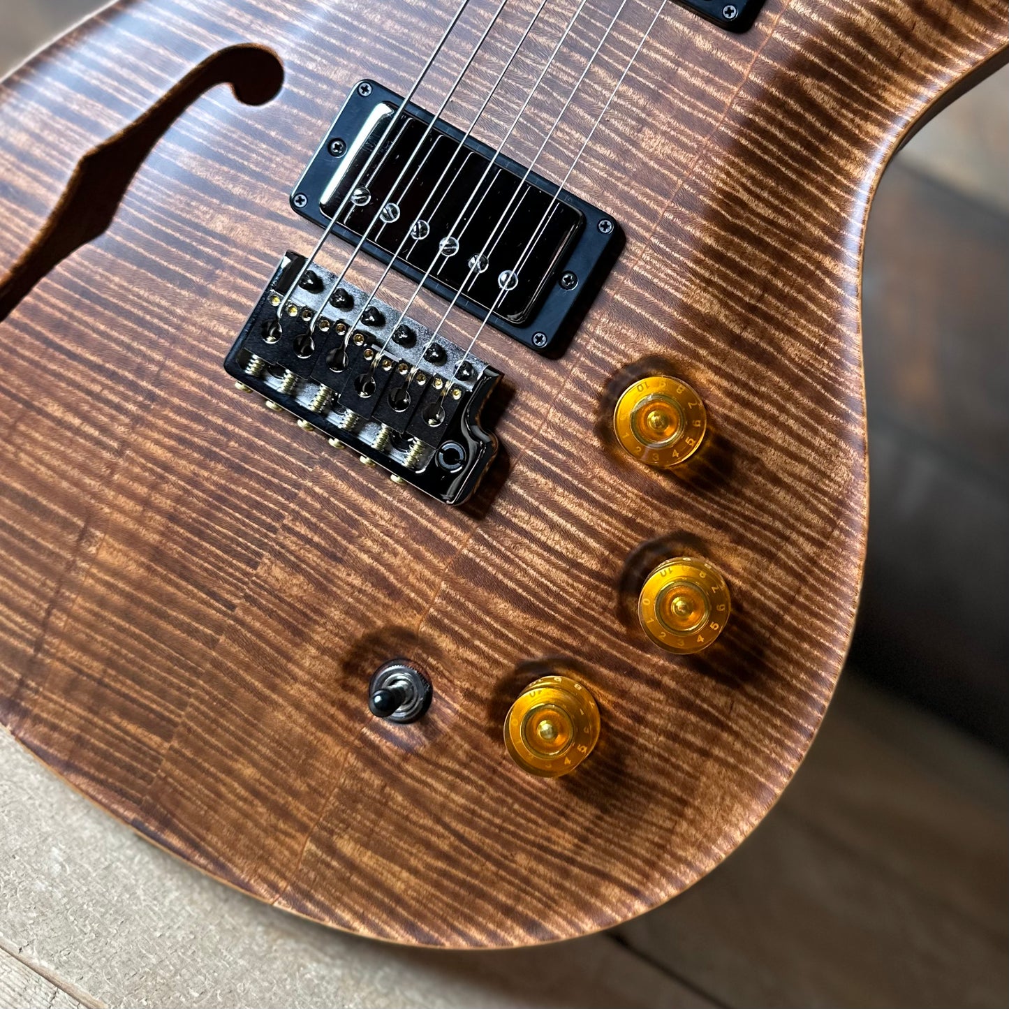 PRS Wood Library DGT Semi-Hollow David Grissom Signature, Flamed Maple 10-Top, Smoked Black Hardware - Satin Copperhead 418568