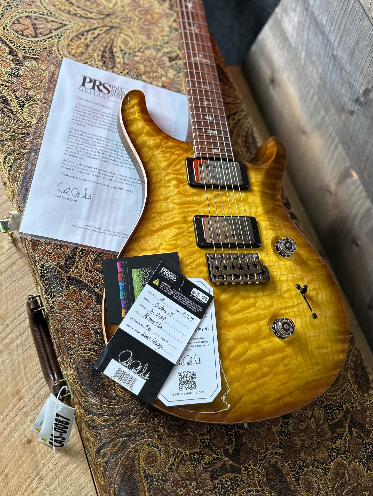 PRS Wood Library Custom 24 Quilt Top Brazilian Rosewood Fretboard! - Livingston Lemondrop 408160
