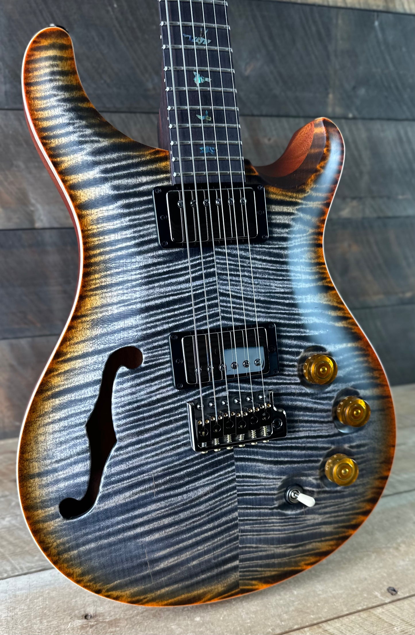 PRS Wood Library DGT Semi-Hollow David Grissom Signature Rosewood Neck! Flamed Maple 10-Top Smoked Black Hardware - Burnt Maple Leaf 418145