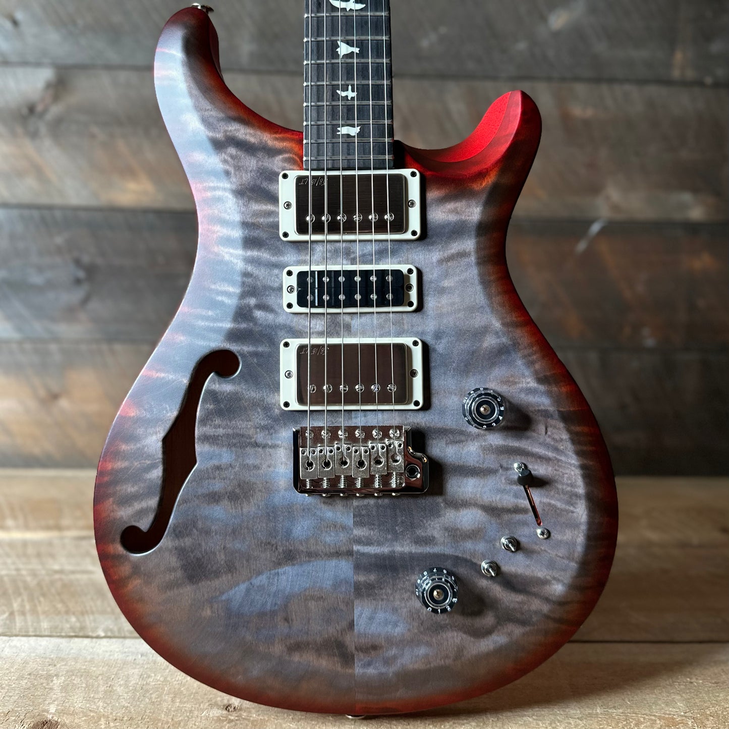PRS S2 Wood Library Special Semi-Hollow Quilted Top - Satin Faded Grey Black Cherry Burst S2085241