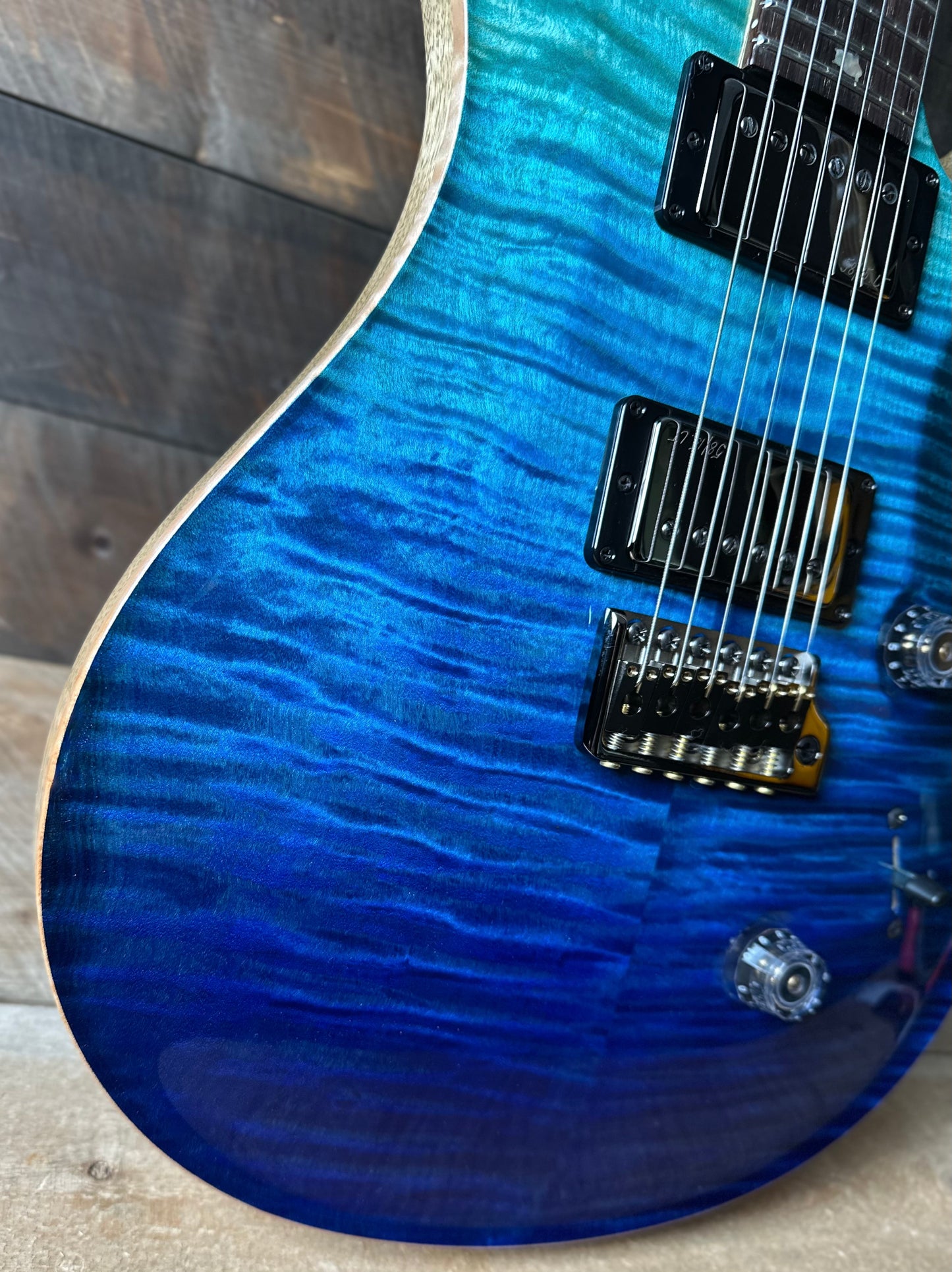 PRS Wood Library Custom 24 Flame Top  Brazilian Rosewood Fretboard!  - Blue Fade 411443