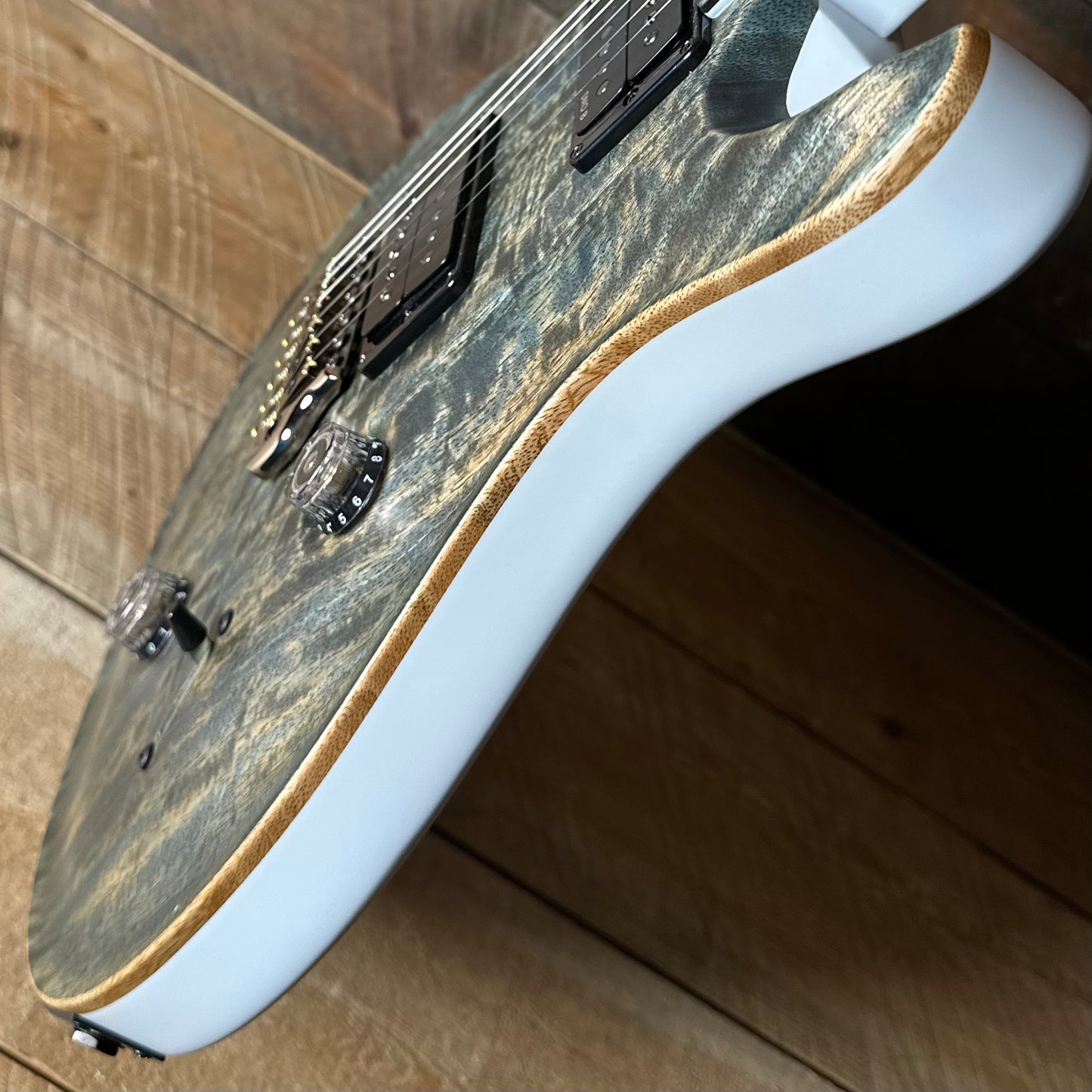 PRS Custom 24 Mango Top, Gaboon Ebony FB Satin Custom Color - Faded Grey Whale Blue W/White Back 408058