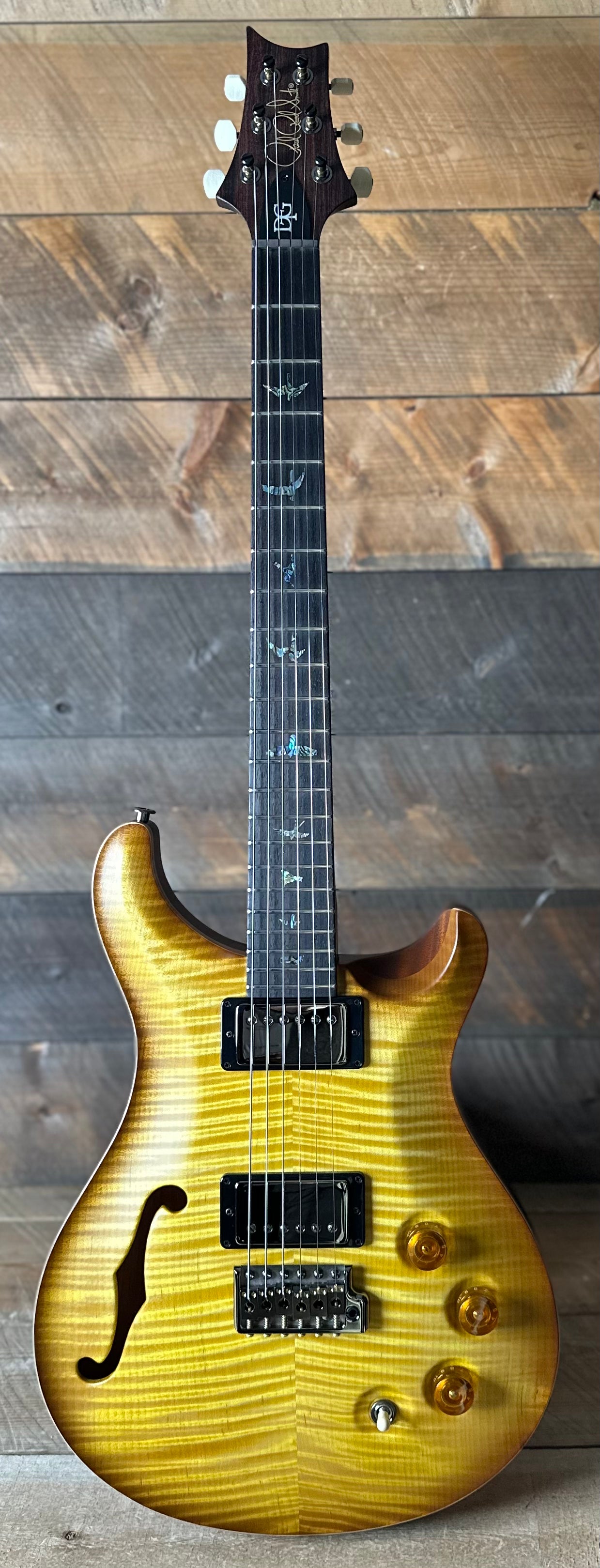 PRS Wood Library DGT Semi-Hollow David Grissom Signature , Rosewood Neck!, Flamed Maple 10-Top, Smoked Black Hardware - Satin Livingston Lemondrop 418144