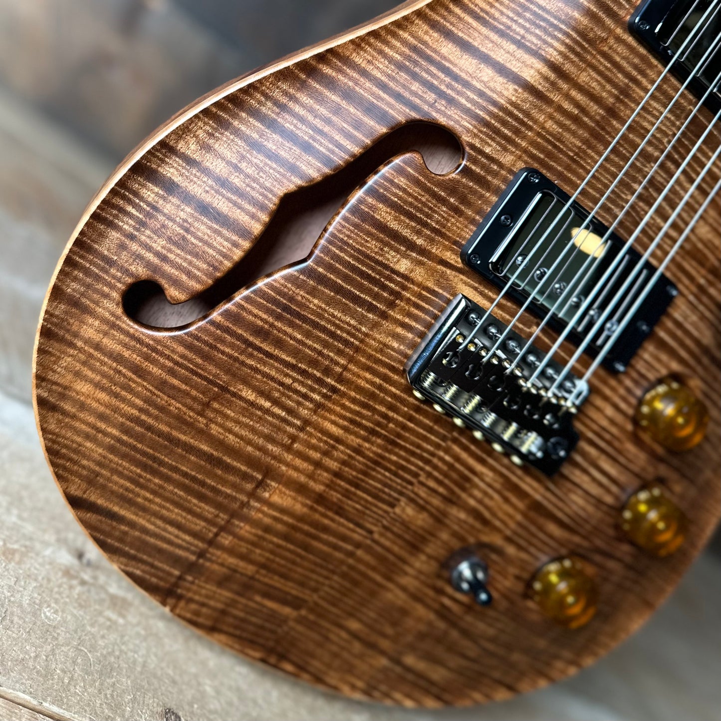 PRS Wood Library DGT Semi-Hollow David Grissom Signature, Flamed Maple 10-Top, Smoked Black Hardware - Satin Copperhead 418568