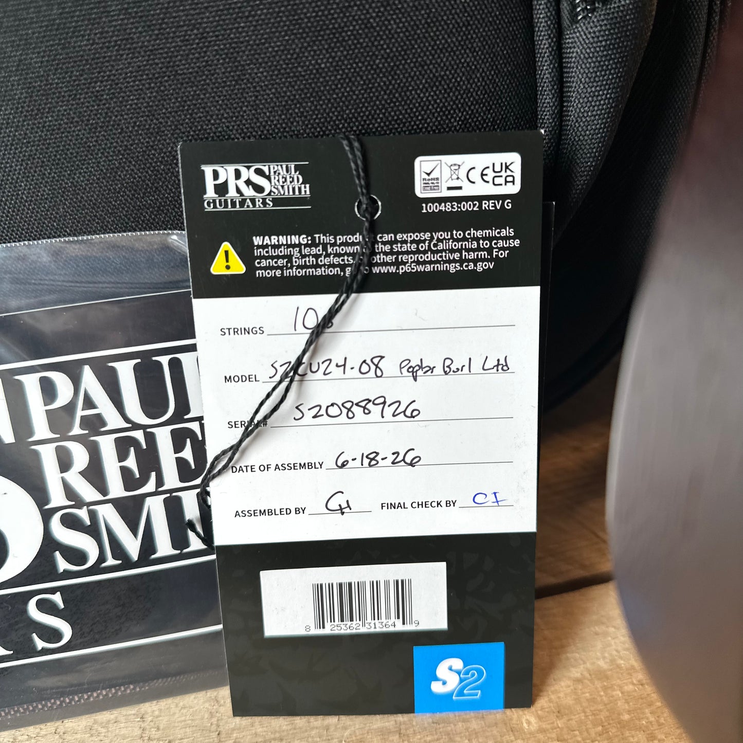 PRS Limited Edition Wood Library Select S2 Custom 24-08 Poplar Burl Top - Black Gold Burst  S2088926