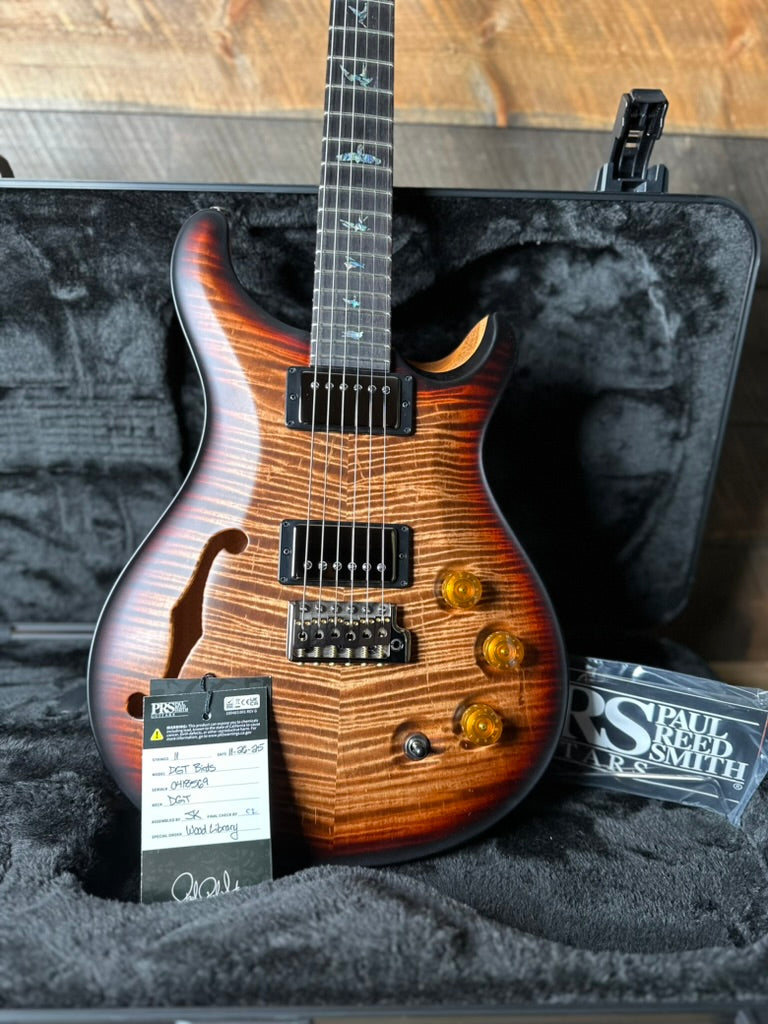 PRS Wood Library DGT Semi-Hollow David Grissom Signature, Flamed Maple 10-Top, Smoked Black Hardware - RARE! Satin Copperhead Microburst 418569