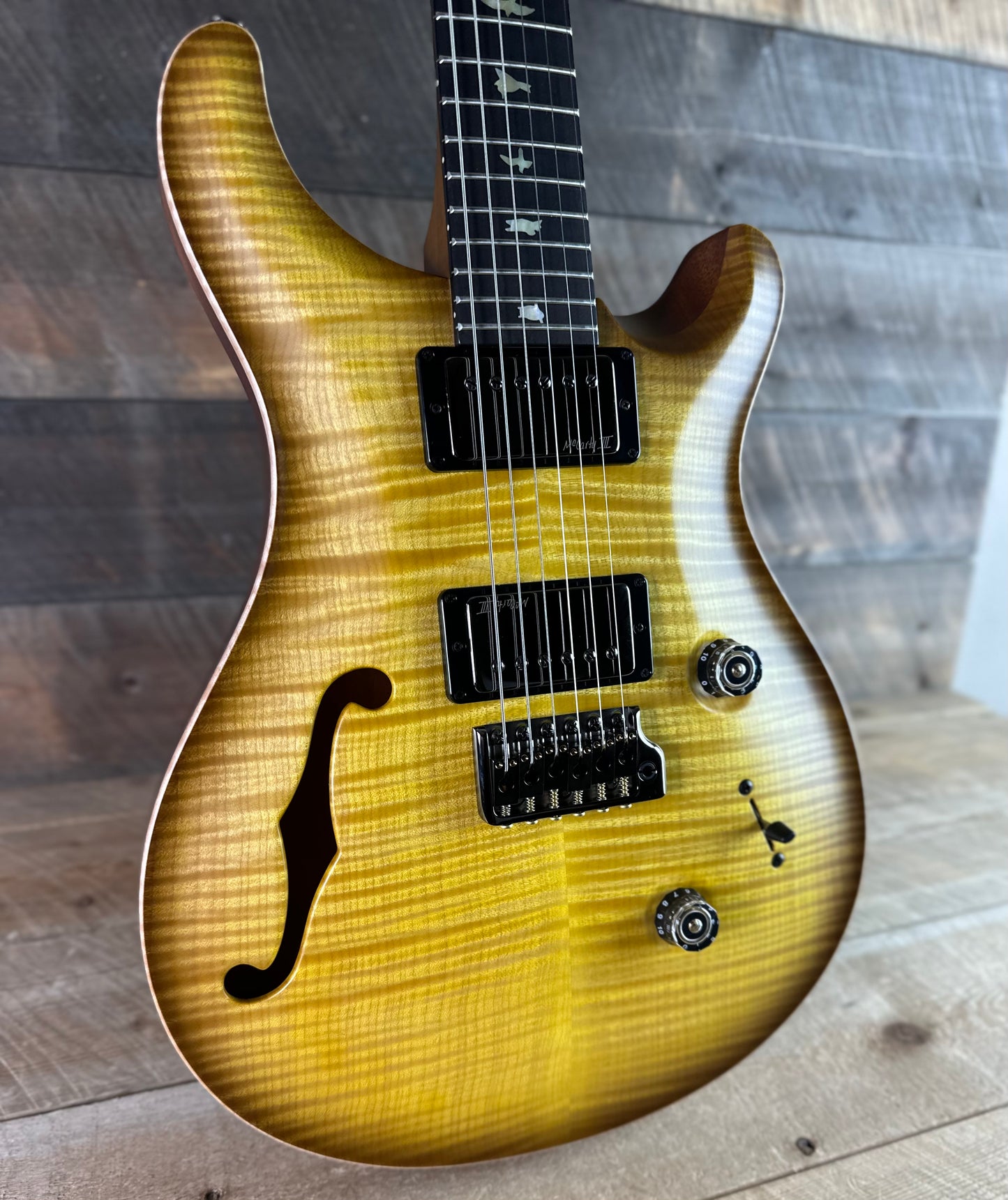 PRS Wood Library Custom 24 Fatback Semi-Hollow! - Satin Livingston Lemondrop 423671