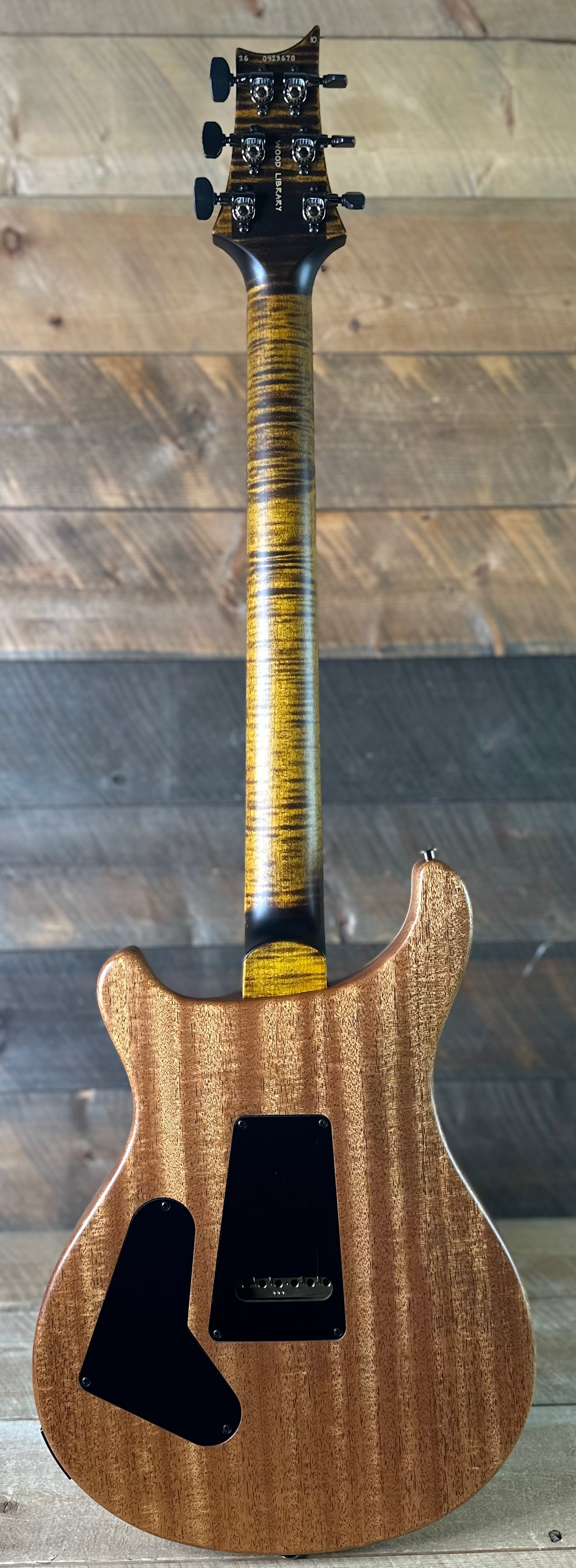 PRS Wood Library Custom 24 Fatback Semi-Hollow McCarty III Pickups Ebony Fretboard Satin Yellow Tiger Finish Stained Maple Neck 423670