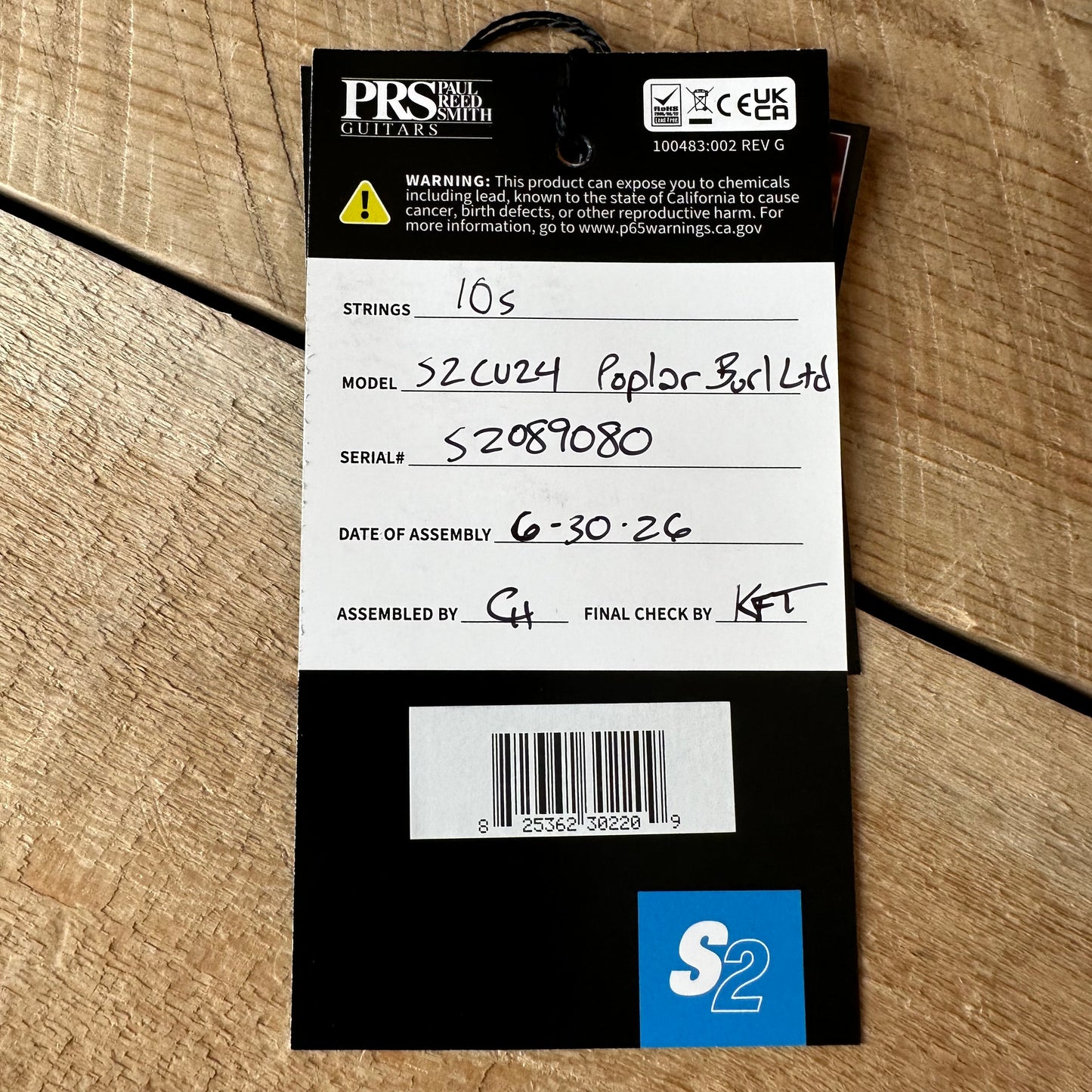 PRS Limited Edition Wood Library Select S2 Custom 24 Poplar Burl Top - Charcoal Burst S2089080