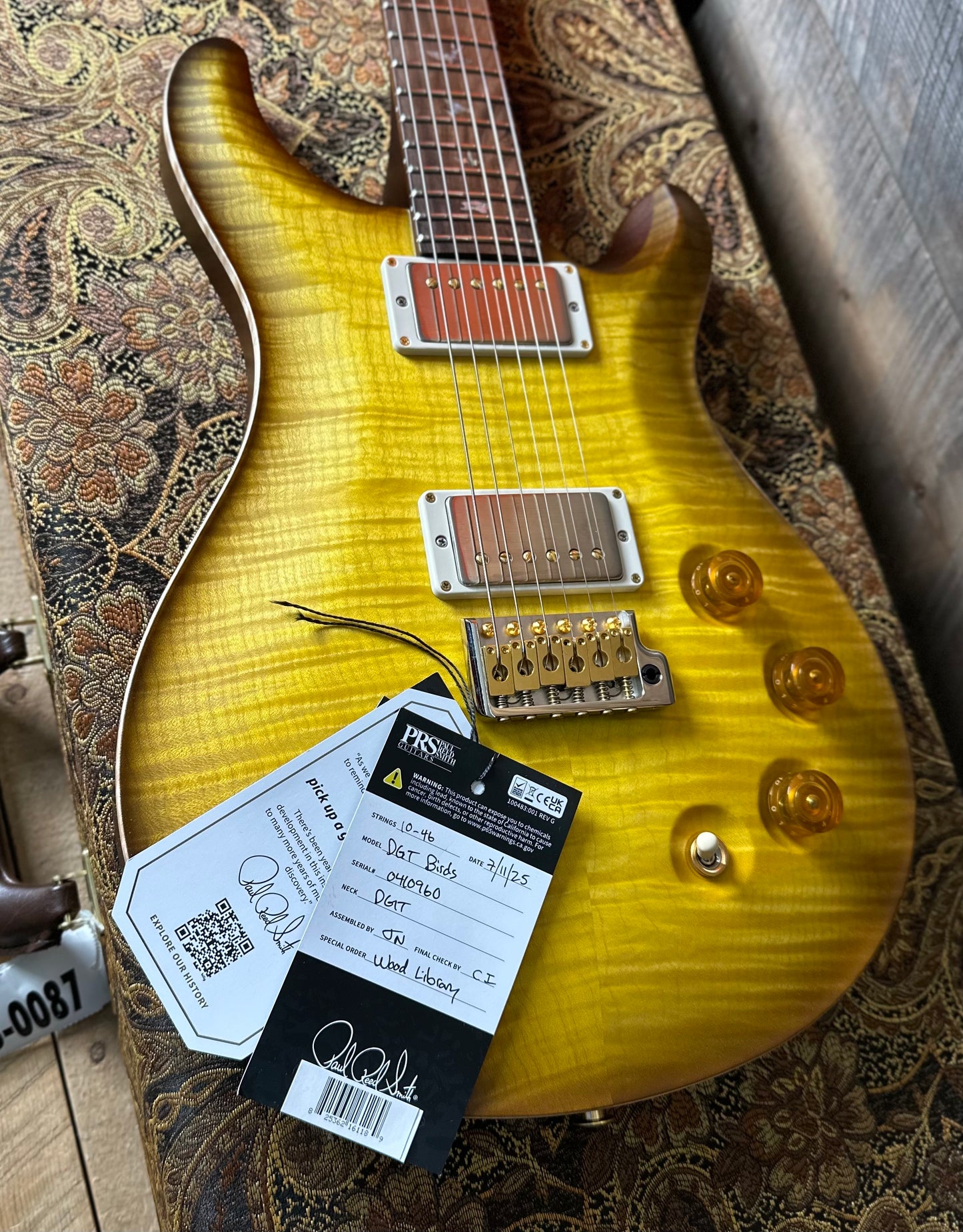 PRS DGT David Grissom Signature Wood Library Flame Maple 10 Top, Brazilian Rosewood FB - Livingston Lemondrop 410960