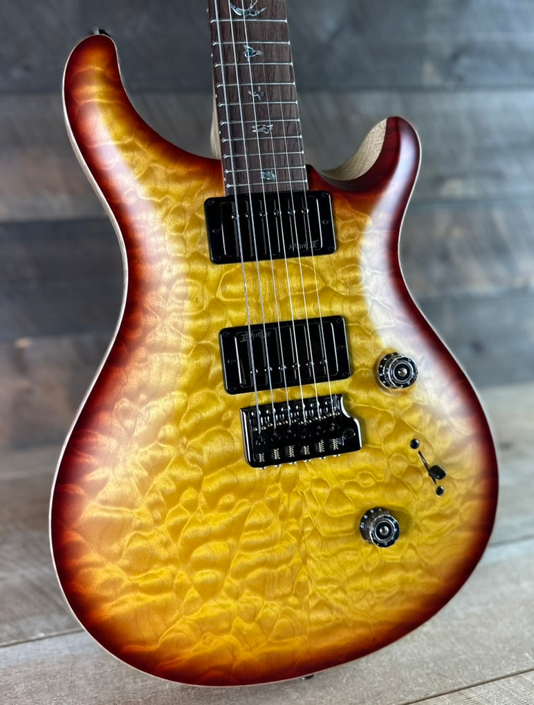 PRS Wood Library Custom 24 Amazing Quilted 10 top Korina Body/Neck Brazilian Rosewood FB - Satin Livingston Lemon Cherry Burst W/Natural Back 425290