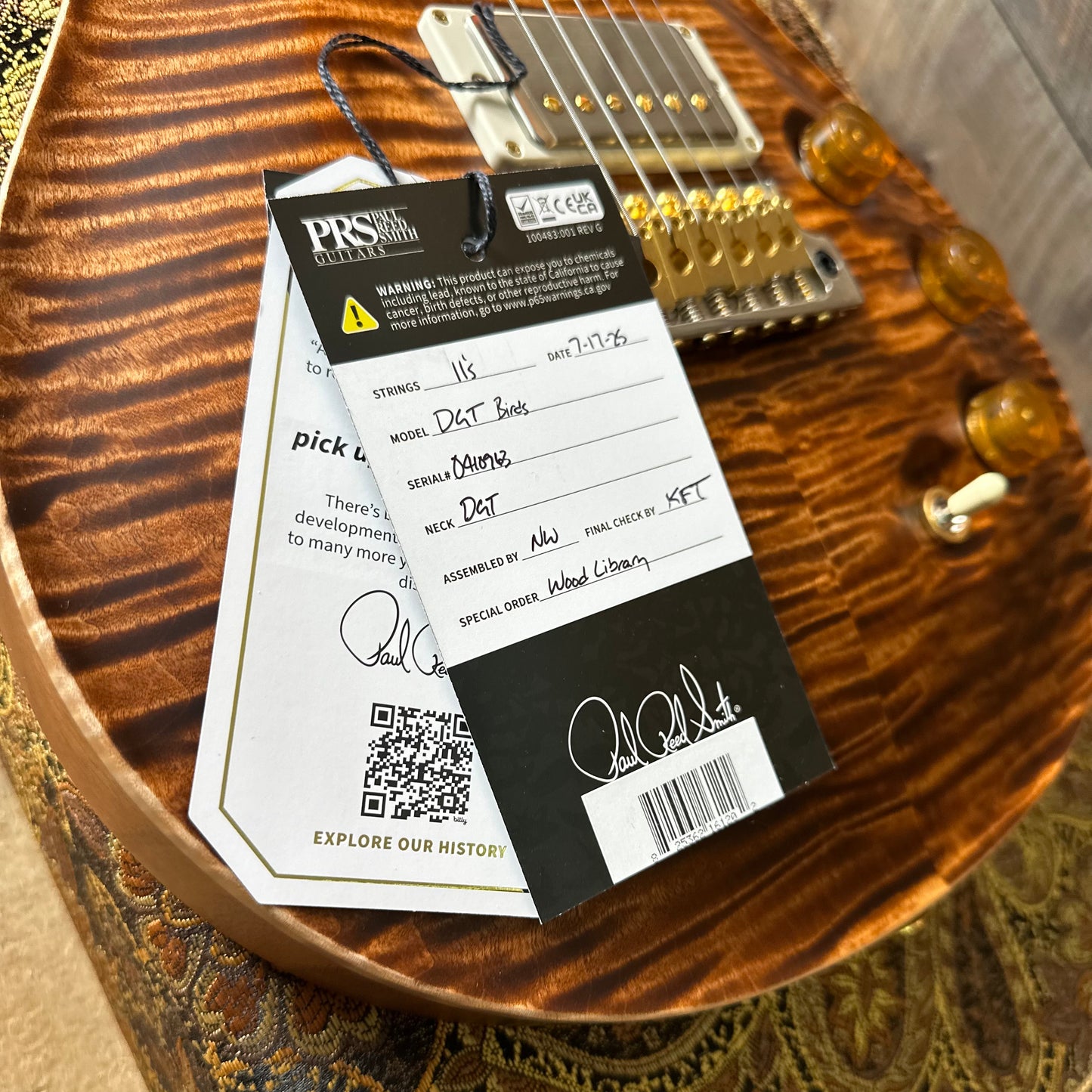 PRS DGT David Grissom Signature Wood Library Flame Maple 10 Top, Brazilian Rosewood FB - Copperhead 410963
