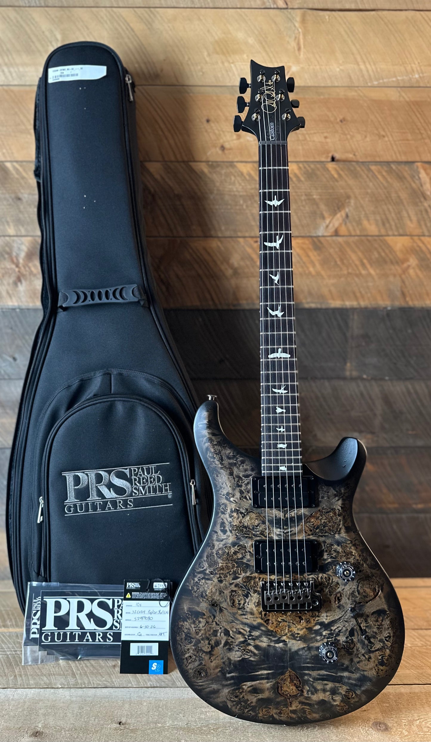 PRS Limited Edition Wood Library Select S2 Custom 24 Poplar Burl Top - Charcoal Burst S2089080