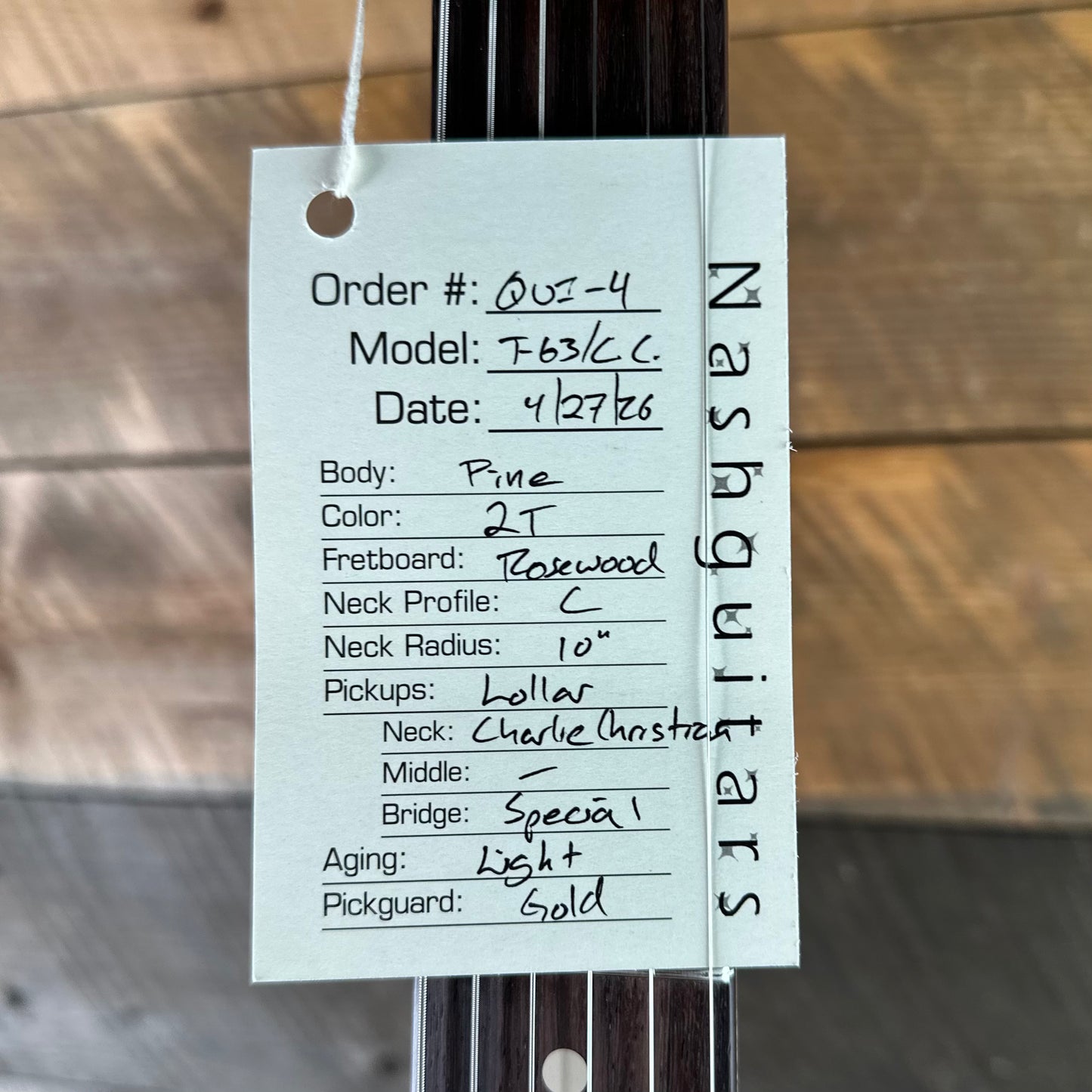 Nashguitars T-63 Charlie Christian Neck Pickup Light Aged - 2 Tone Burst