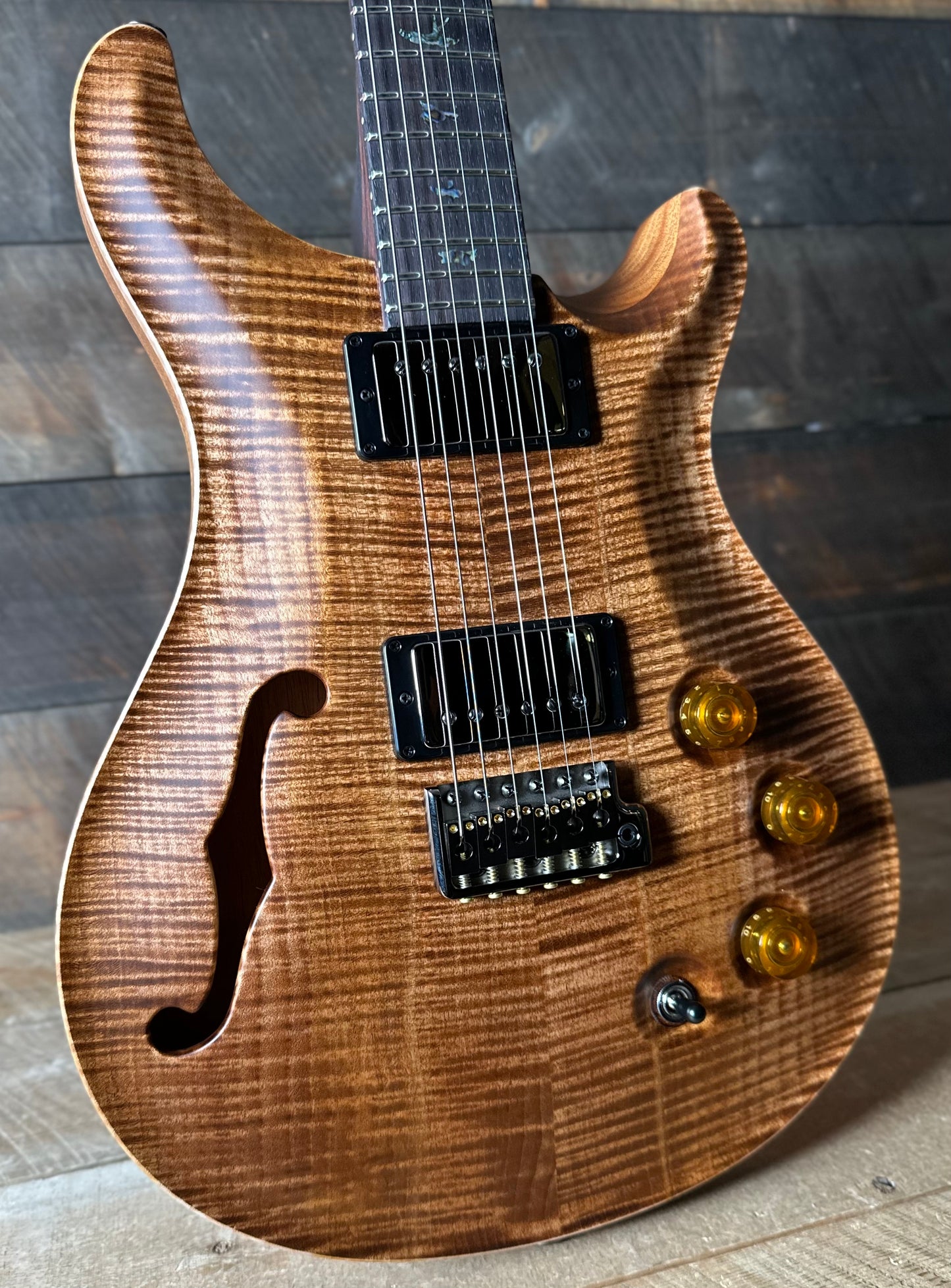 PRS Wood Library DGT Semi-Hollow David Grissom Signature , Rosewood Neck!, Flamed Maple 10-Top, Smoked Black Hardware - Satin Copperhead (Natural Back) 418143