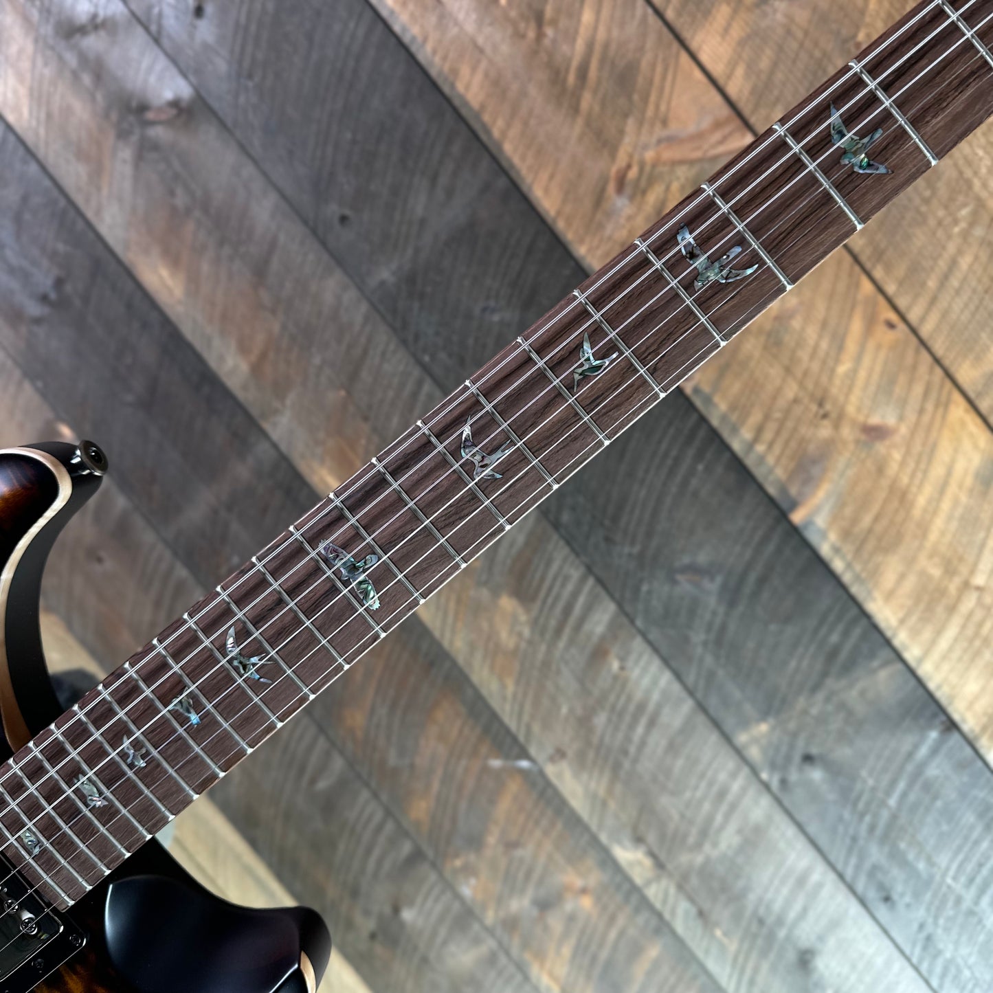 PRS Wood Library Custom 24 Amazing Quilted 10 top!!, Korina Body/Neck, Brazilian Rosewood FB - Satin Black Gold Burst 423677