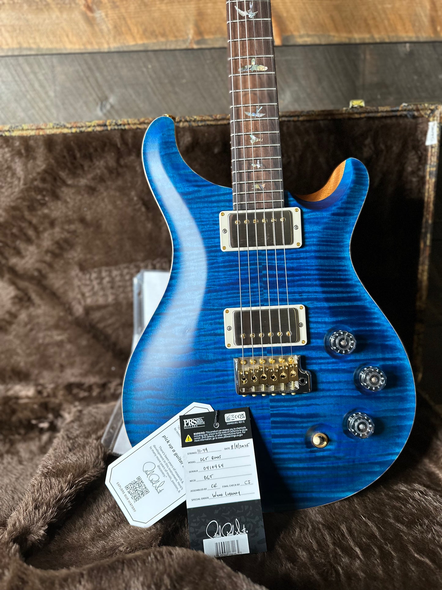 PRS DGT David Grissom Signature Wood Library Flame Maple 10 Top, Brazilian Rosewood FB - Aquamarine 410964