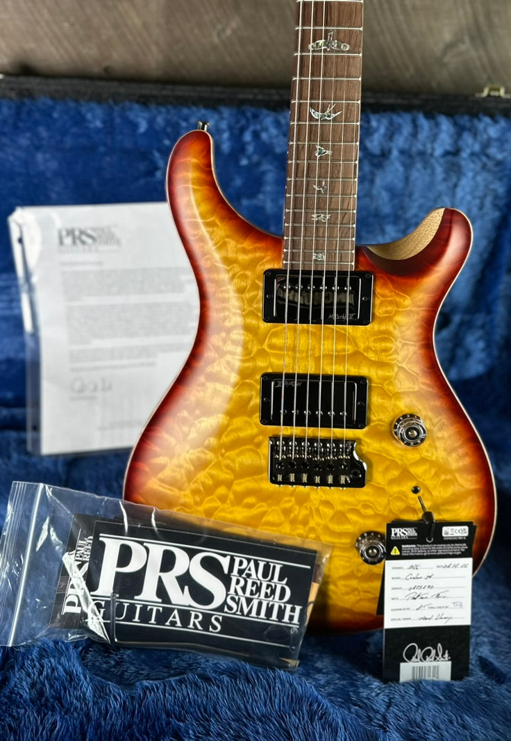 PRS Wood Library Custom 24 Amazing Quilted 10 top Korina Body/Neck Brazilian Rosewood FB - Satin Livingston Lemon Cherry Burst W/Natural Back 425290