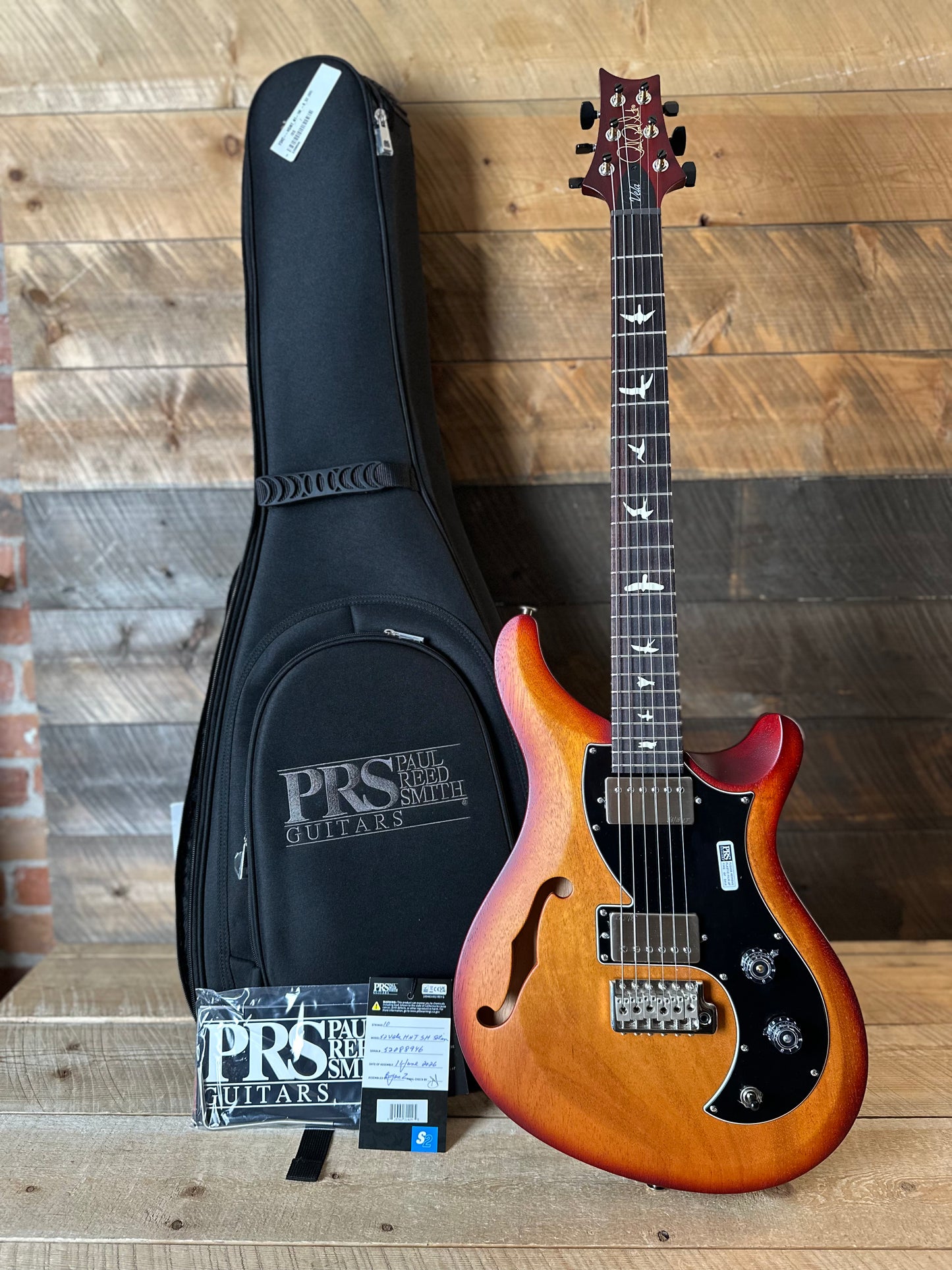 PRS S2 Vela Semi-Hollow HHT Quimper Edition – Dark Cherry Sunburst Satin Nitro USA Electric Guitar S2088946