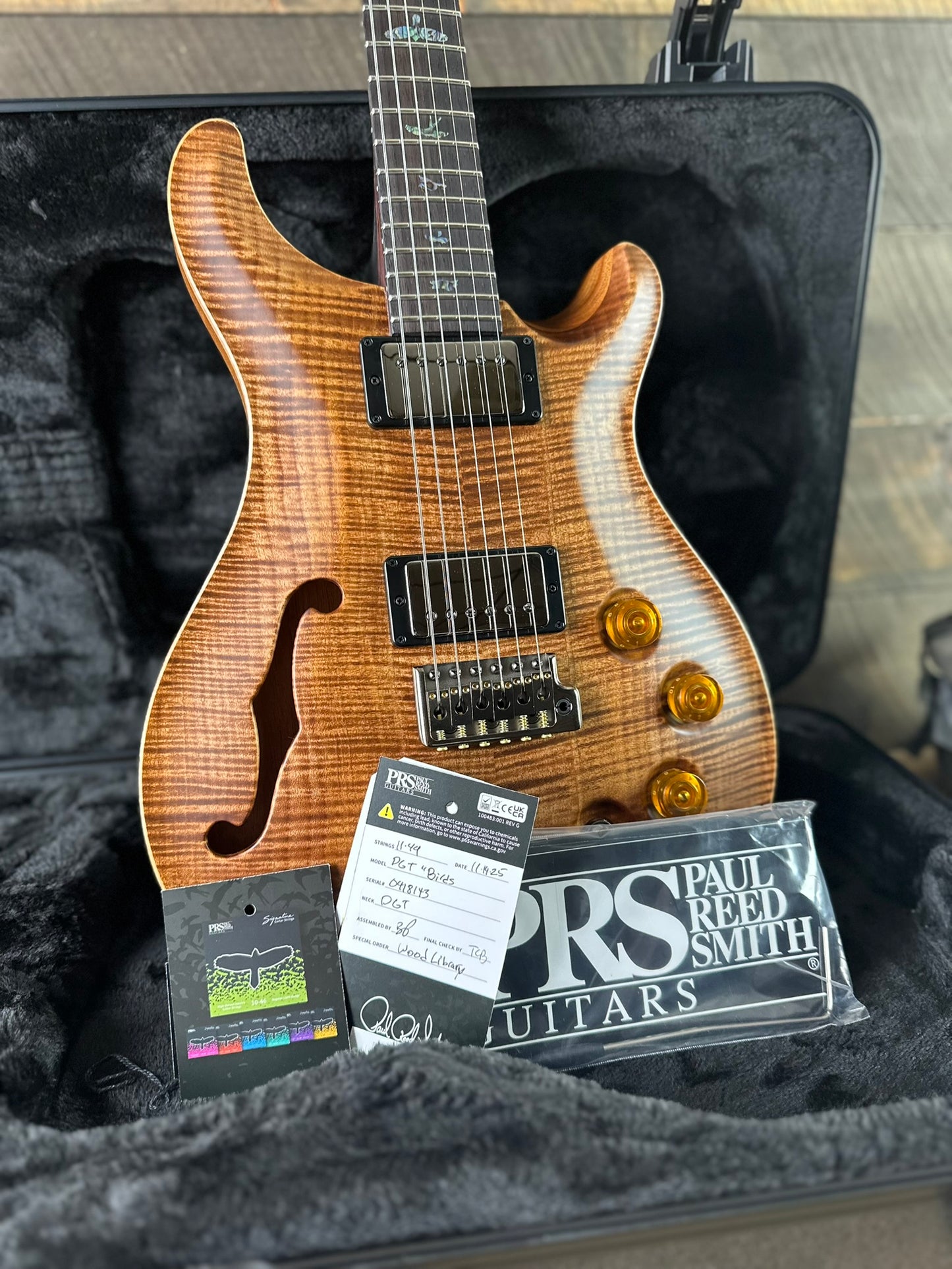 PRS Wood Library DGT Semi-Hollow David Grissom Signature Rosewood Neck! Flamed Maple 10-Top Smoked Black Hardware - Copperhead 418148