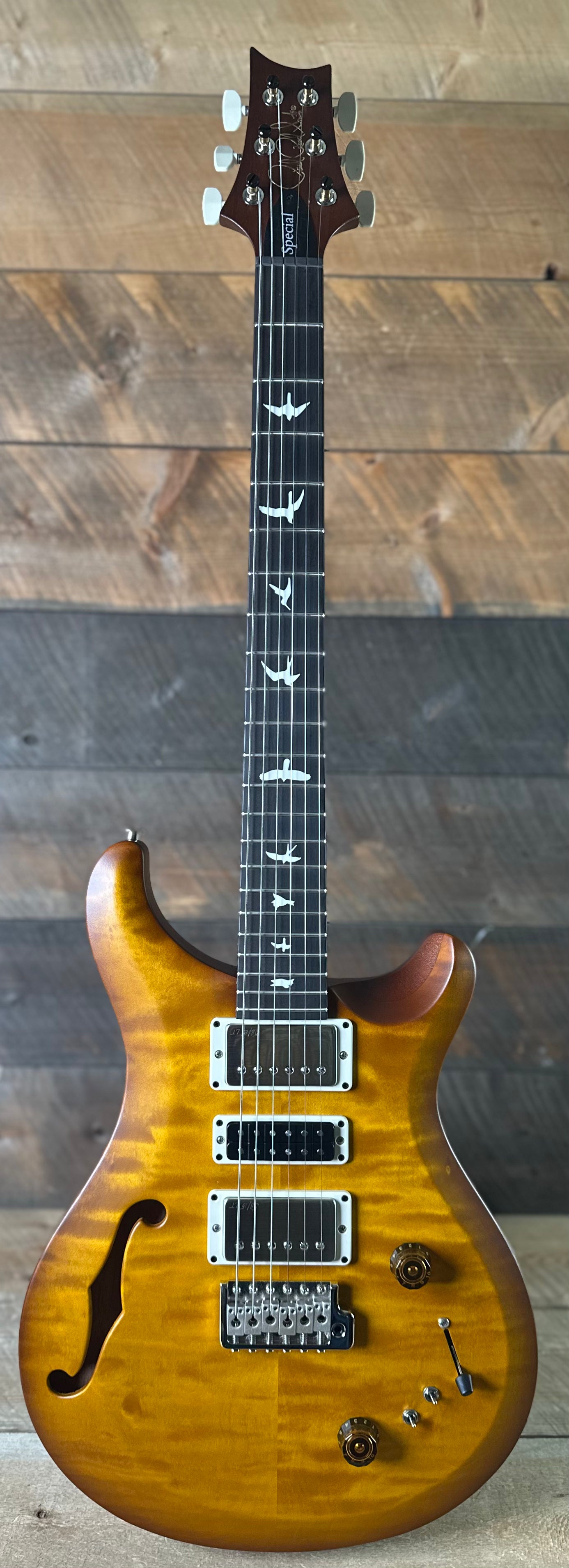 PRS S2 Wood Library Special Semi-Hollow Quilted Top Ebony Fretboard - Satin Honey Gold Burst S2088418