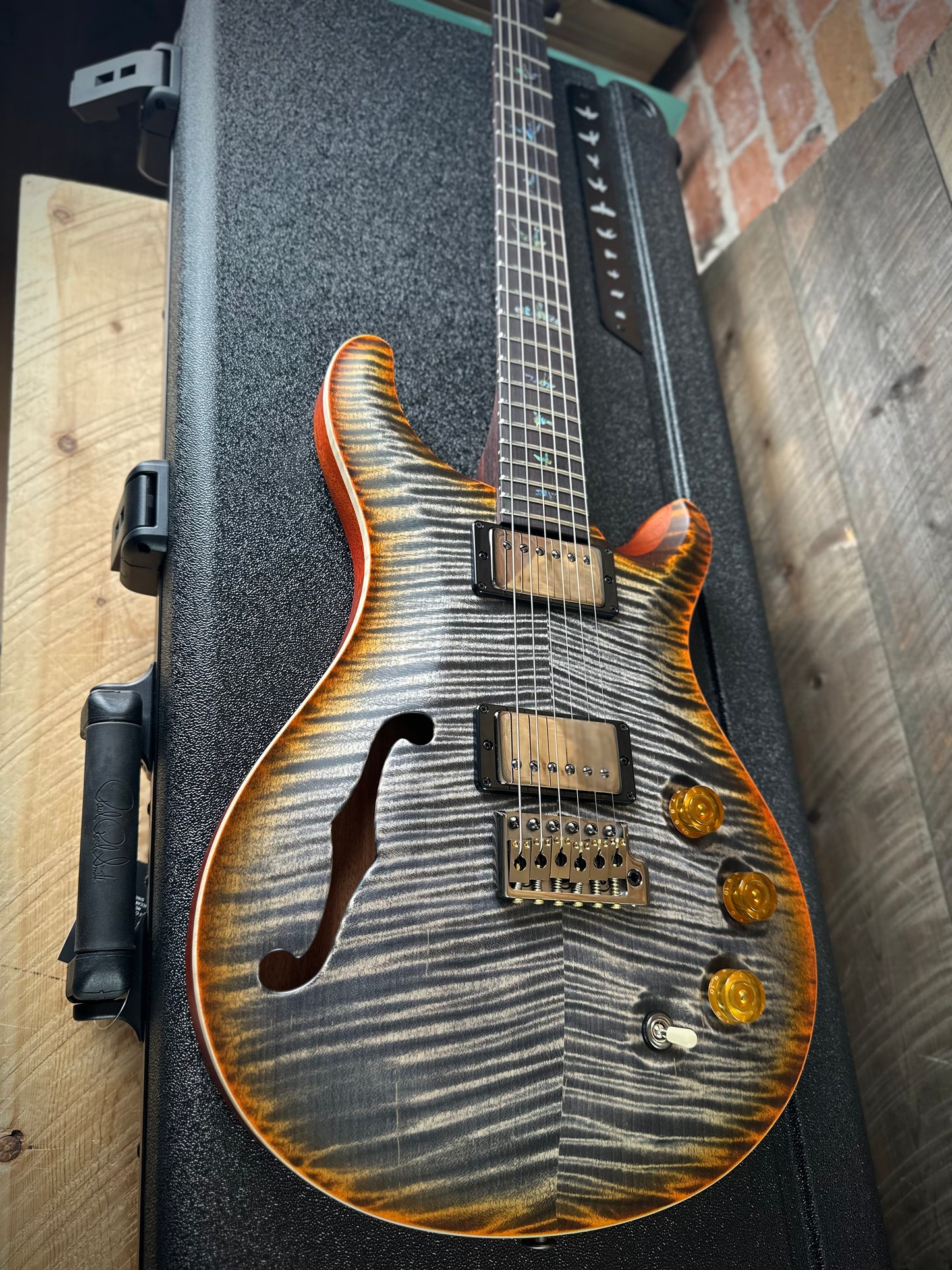 PRS Wood Library DGT Semi-Hollow David Grissom Signature Rosewood Neck! Flamed Maple 10-Top Smoked Black Hardware - Burnt Maple Leaf 418145