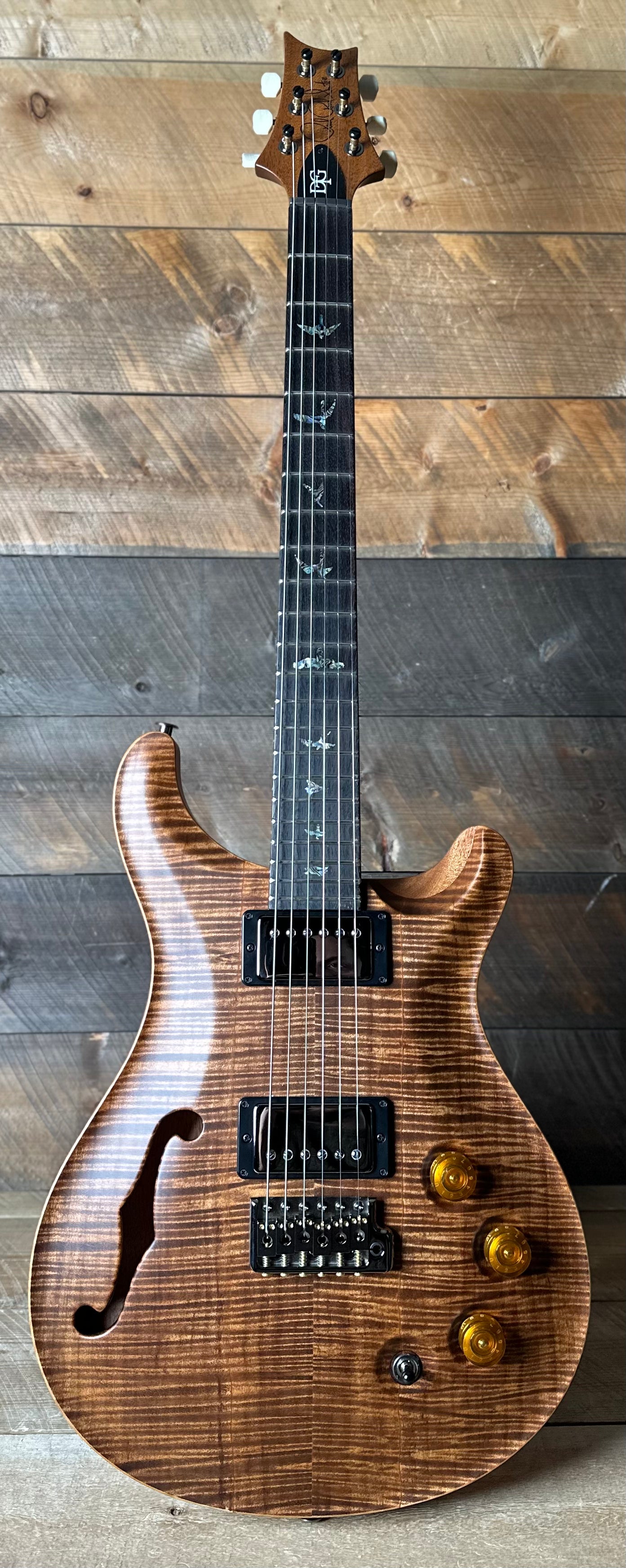 PRS Wood Library DGT Semi-Hollow David Grissom Signature, Flamed Maple 10-Top, Smoked Black Hardware - Satin Copperhead 418568
