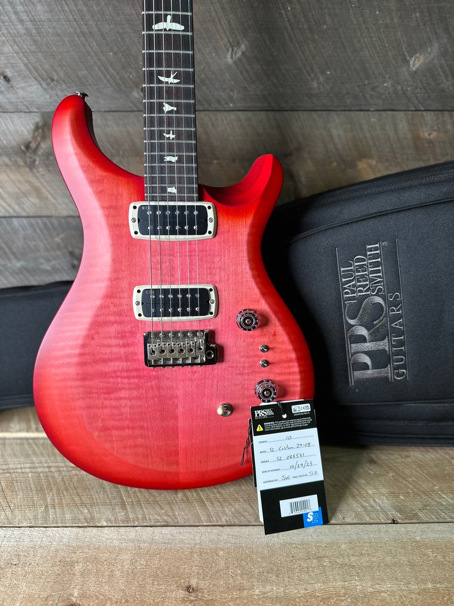 PRS S2 Wood Library Custom 24-08 QS Exclusive Satin Run! - Bonnie Pink Cherry Burst S2085531