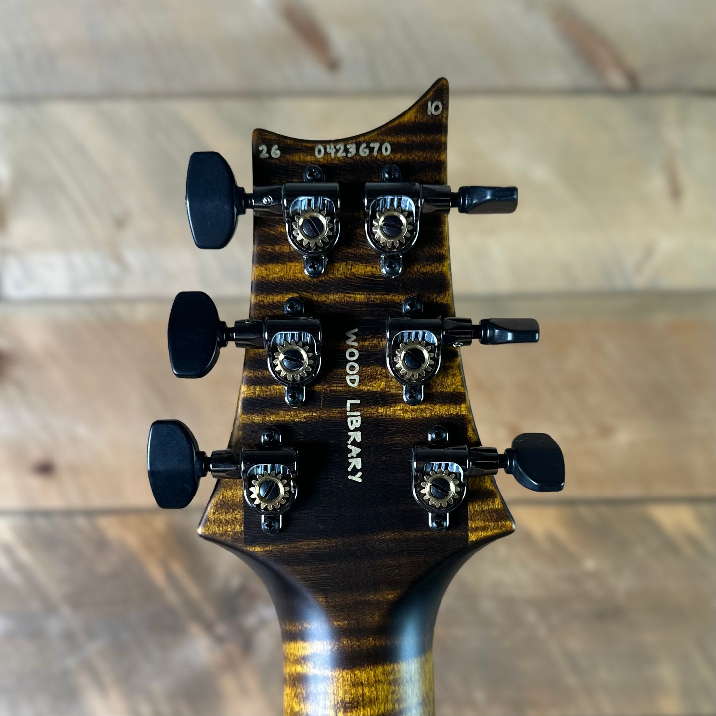 PRS Wood Library Custom 24 Fatback Semi-Hollow McCarty III Pickups Ebony Fretboard Satin Yellow Tiger Finish Stained Maple Neck 423670