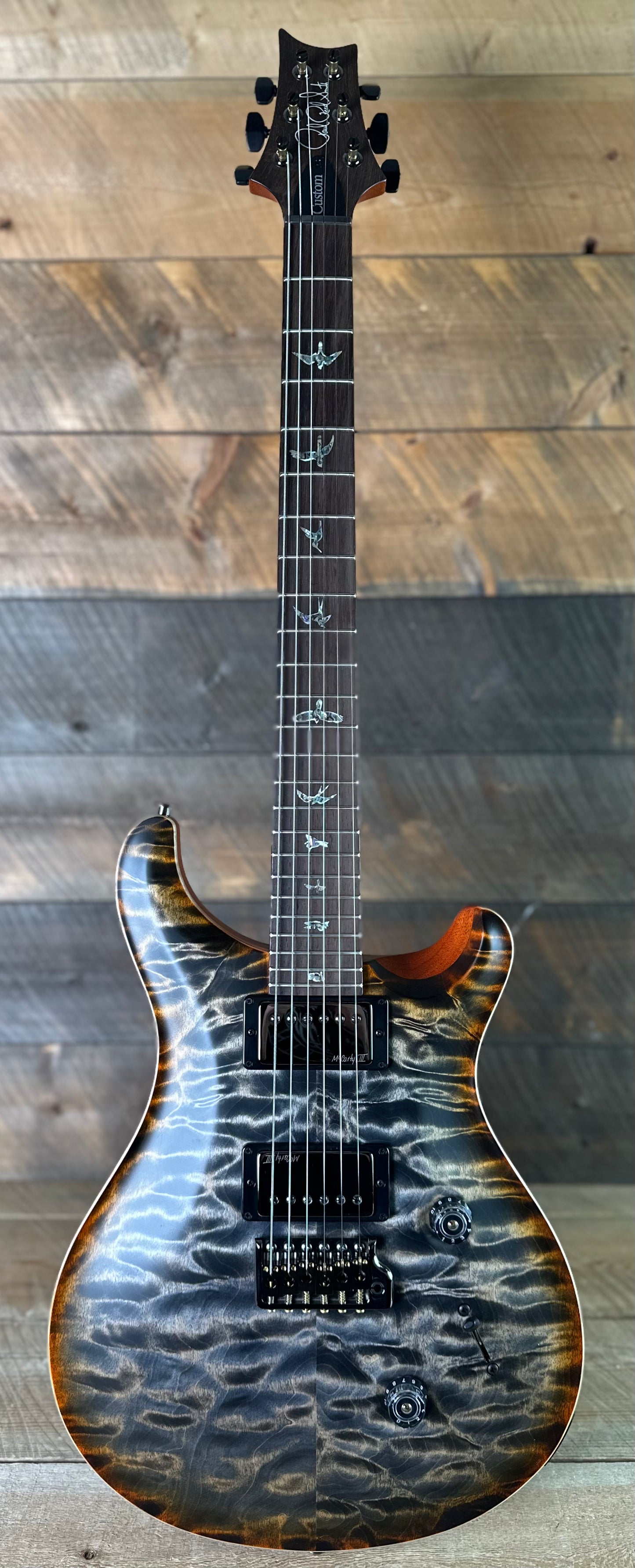 PRS Wood Library Custom 24 Amazing Quilted 10 top!!, Korina Body/Neck, Brazilian Rosewood FB - Satin Burnt Maple Leaf 423678