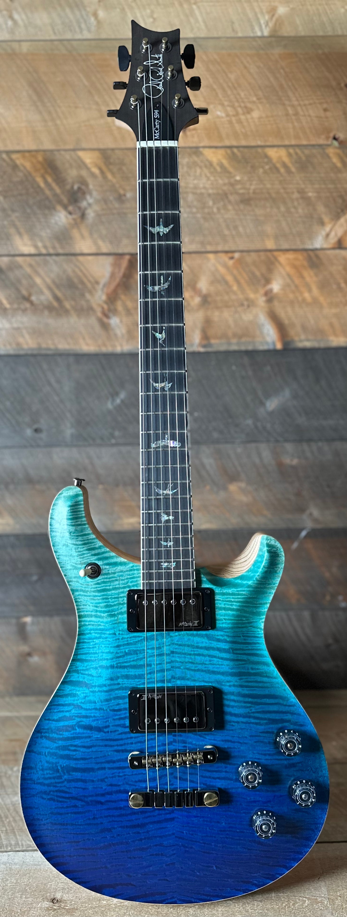PRS Wood Library McCarty 594 Flamed Maple 10 Top, Swamp Ash Back, Flamed Maple Neck, Bound Ebony FB - Satin Blue Fade 418876