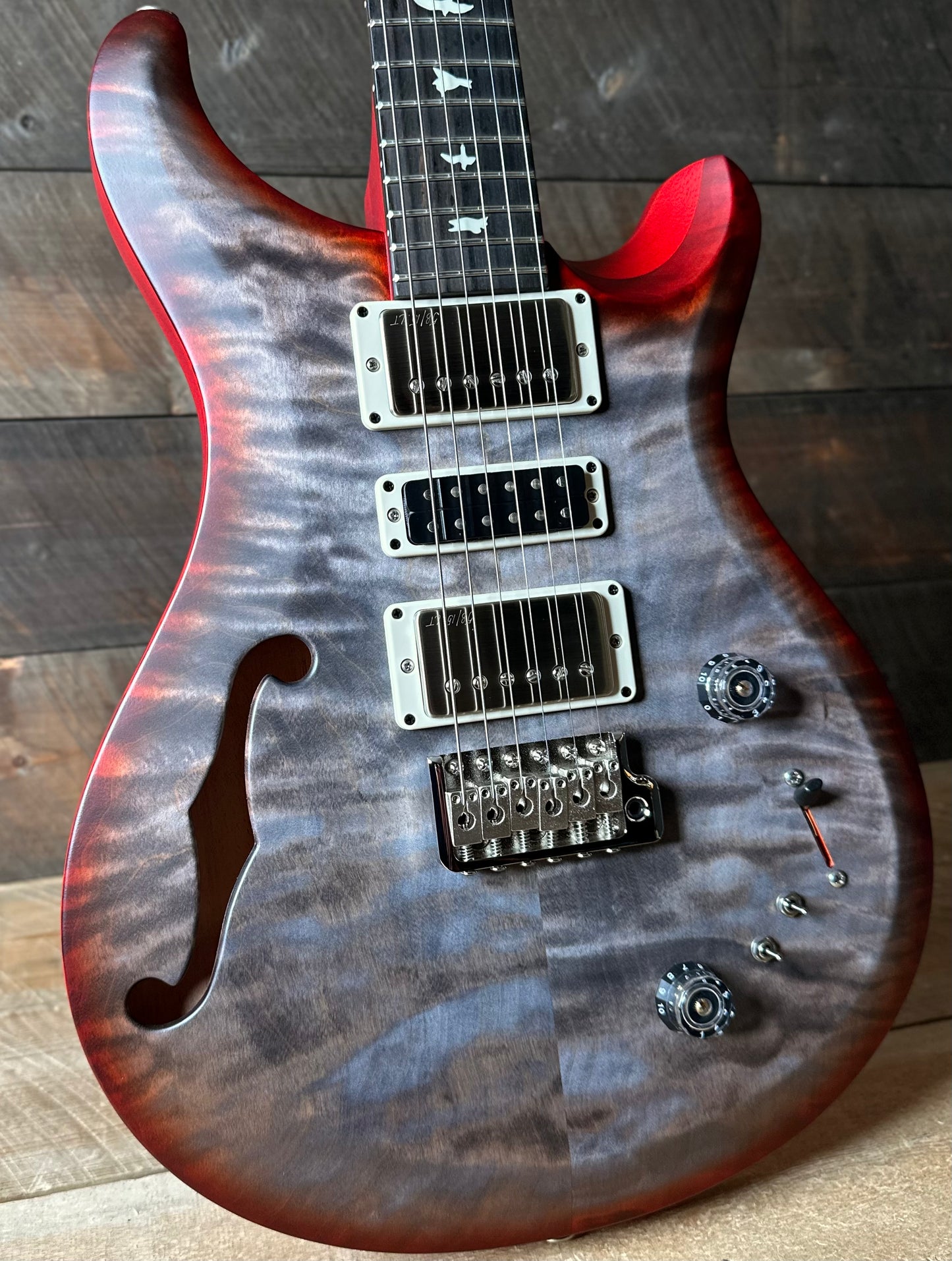 PRS S2 Wood Library Special Semi-Hollow Quilted Top - Satin Faded Grey Black Cherry Burst S2085241