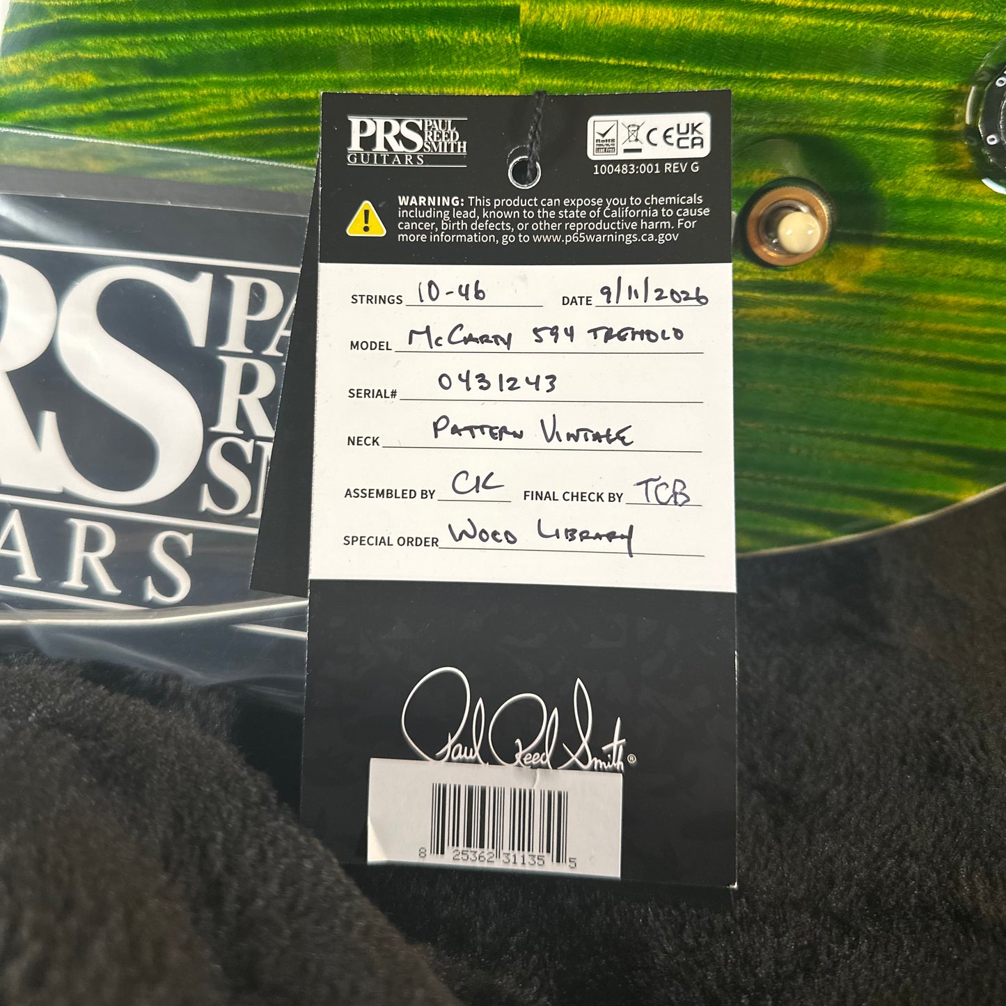 PRS Wood Library McCarty Tremolo w/ Dual Mini Toggles Flame Maple 10-top Ziricote FB - Emerald (Natural Back) 431243