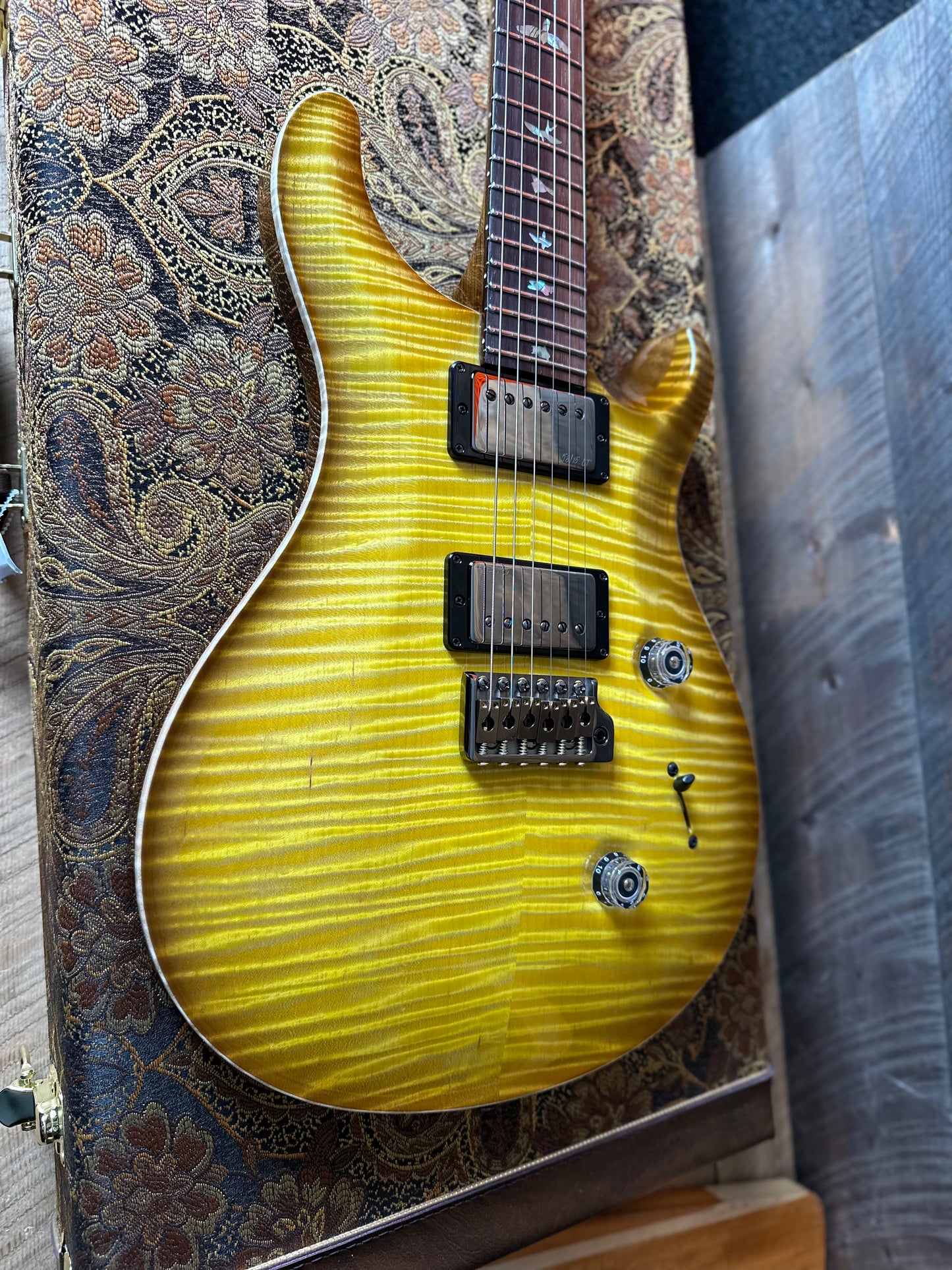 PRS Wood Library Custom 24 Flame Top  Brazilian Rosewood Fretboard!  - Livingston Lemondrop 410301
