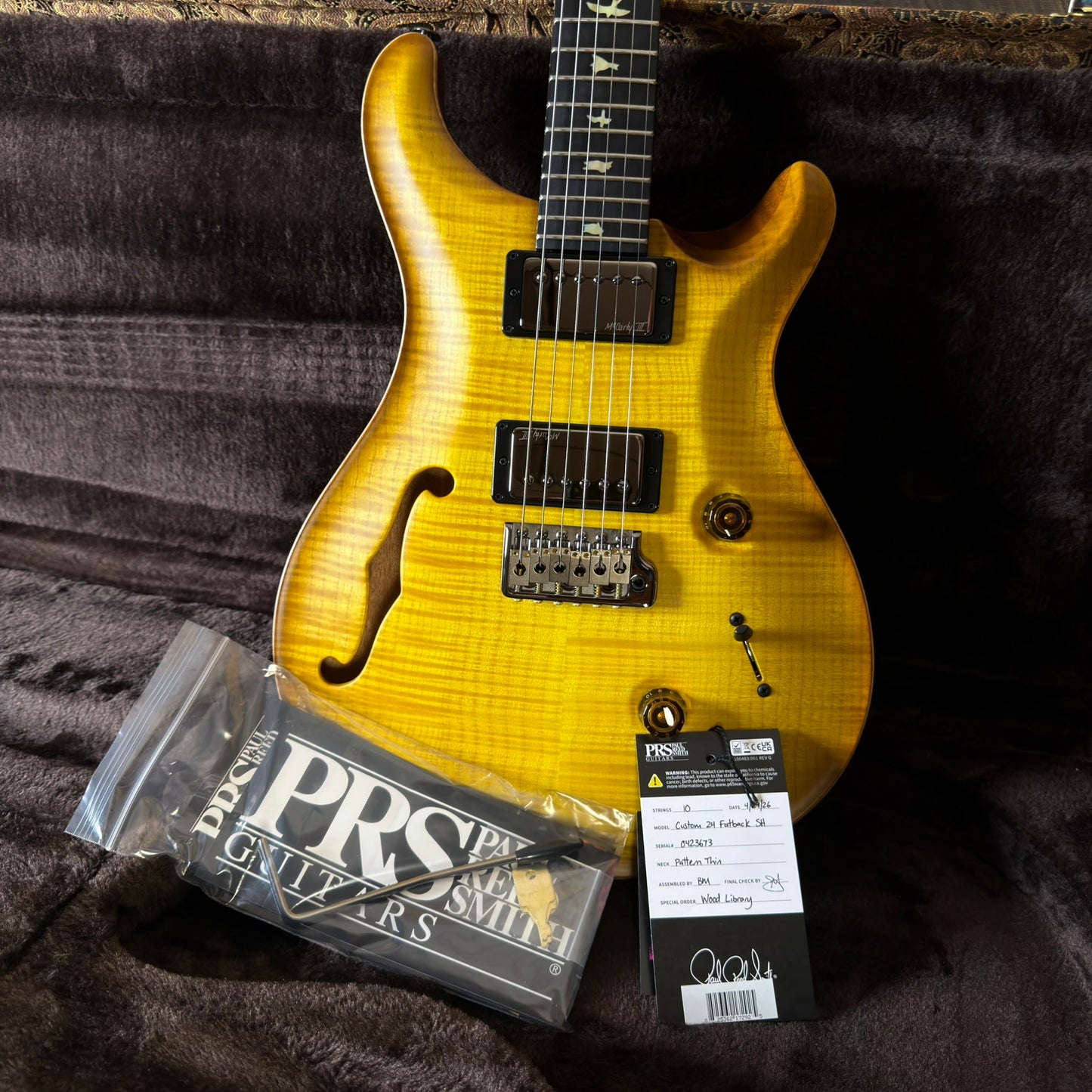 PRS Wood Library Custom 24 Fatback Semi-Hollow McCarty III Pickups Ebony Fretboard Satin Livingston Lemondrop Finish Stained Maple Neck 423673
