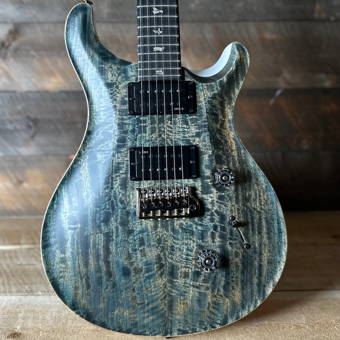 PRS Custom 24 Mango Top, Gaboon Ebony FB Satin Custom Color - Faded Grey Whale Blue W/White Back 408058