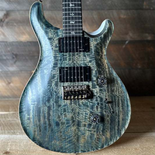 PRS Custom 24 Mango Top, Gaboon Ebony FB Satin Custom Color - Faded Grey Whale Blue W/White Back 408058