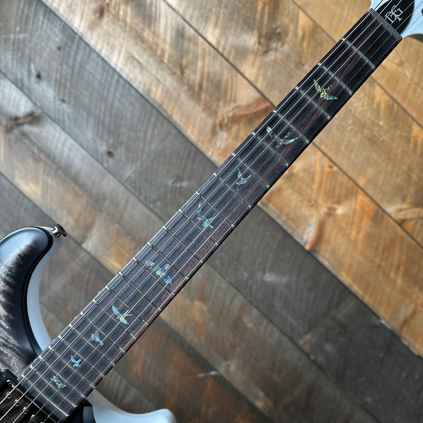 PRS Wood Library DGT Semi-Hollow David Grissom Signature, Flamed Maple 10-Top, Smoked Black Hardware - Satin Charcoal Burst W/White Back?!