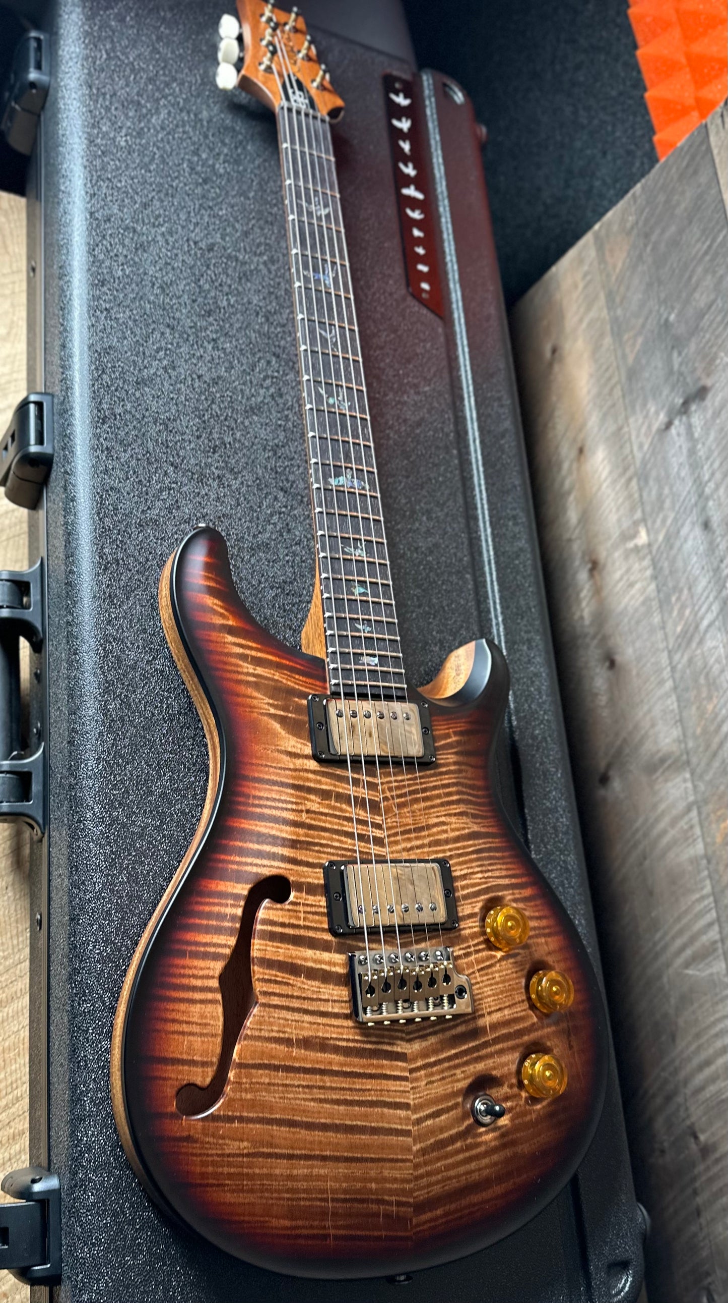 PRS Wood Library DGT Semi-Hollow David Grissom Signature, Flamed Maple 10-Top, Smoked Black Hardware - RARE! Satin Copperhead Microburst 418569