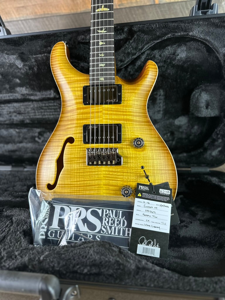 PRS Wood Library Custom 24 Fatback Semi-Hollow! - Satin Livingston Lemondrop 423671