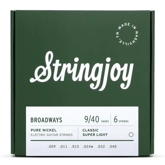 Stringjoy 9-40 Classic Super Light Gauge Broadways - Pure Nickel Electric Guitar Strings