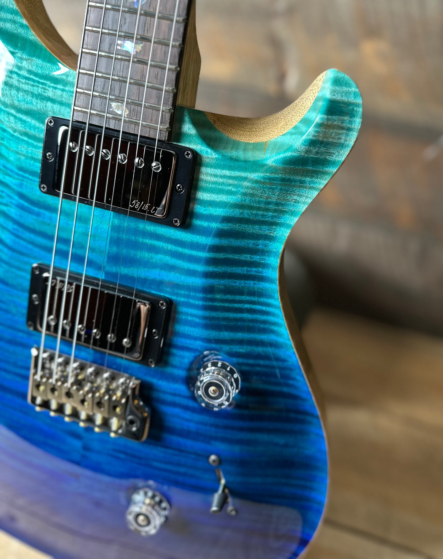 PRS Wood Library Custom 24 Flame Top  Brazilian Rosewood Fretboard!  - Blue Fade 411443