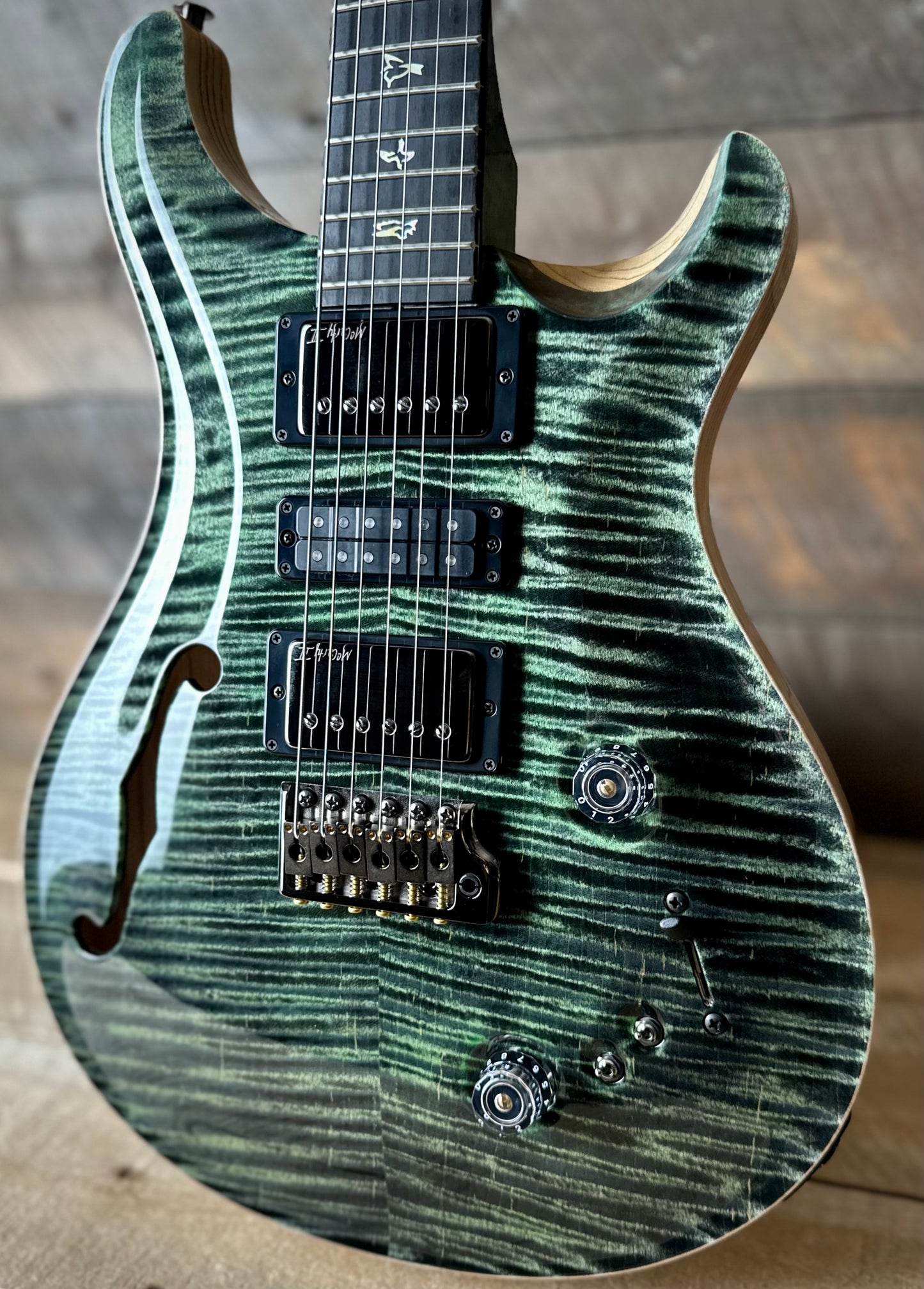 PRS Wood Library Special Semi-Hollow Artist Grade Top - Teal Black With Natural Back
